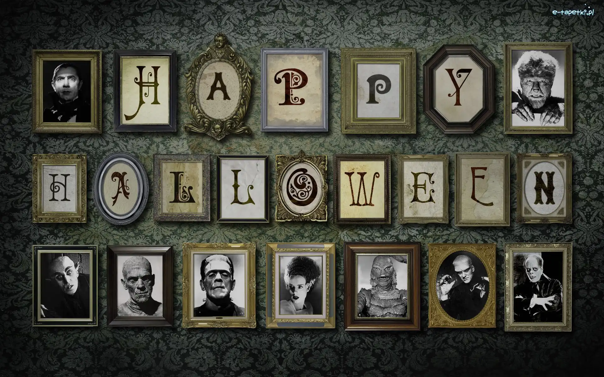 Portrety, Halloween, Napis, Ściana