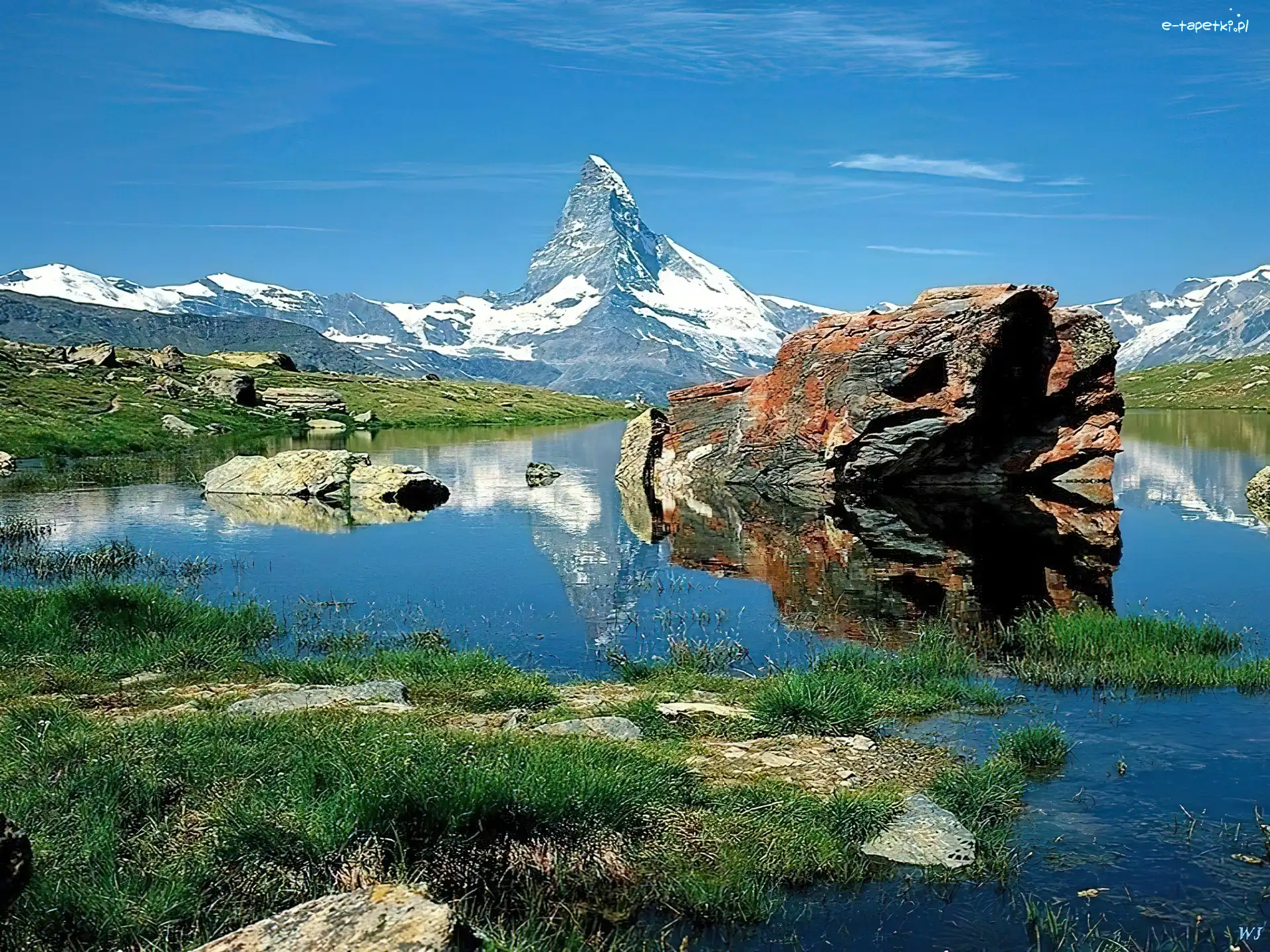 Jezioro, Góry, Skały, Szwajcaria, Matterhorn