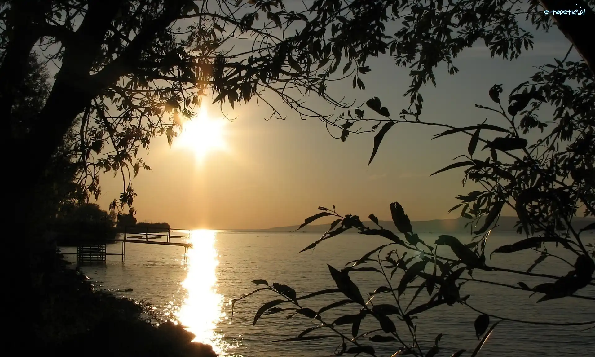 Zachód, Jezioro, Słońca, Węgry, Balaton