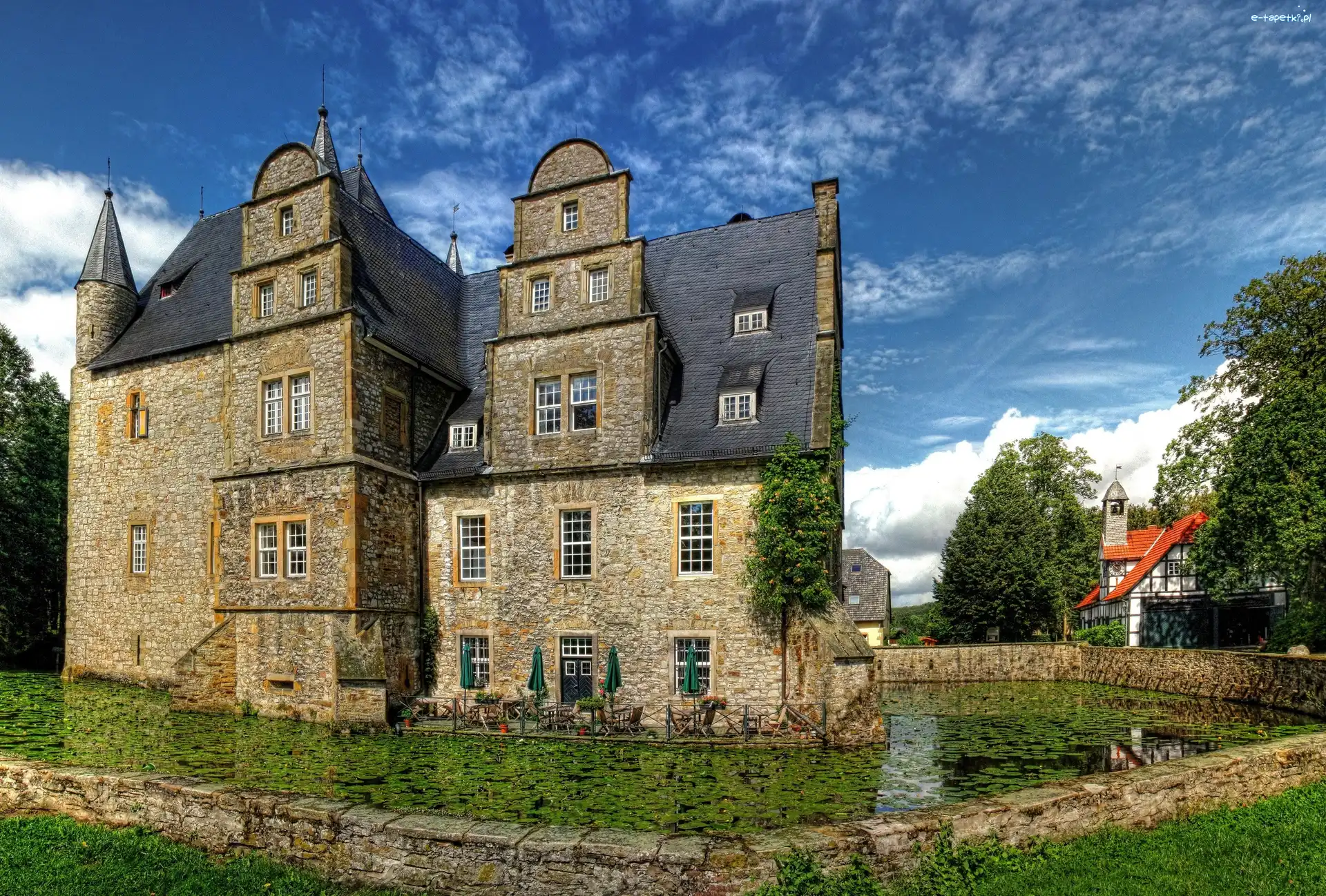 Restauracja, Niebo, Woda, Zamek