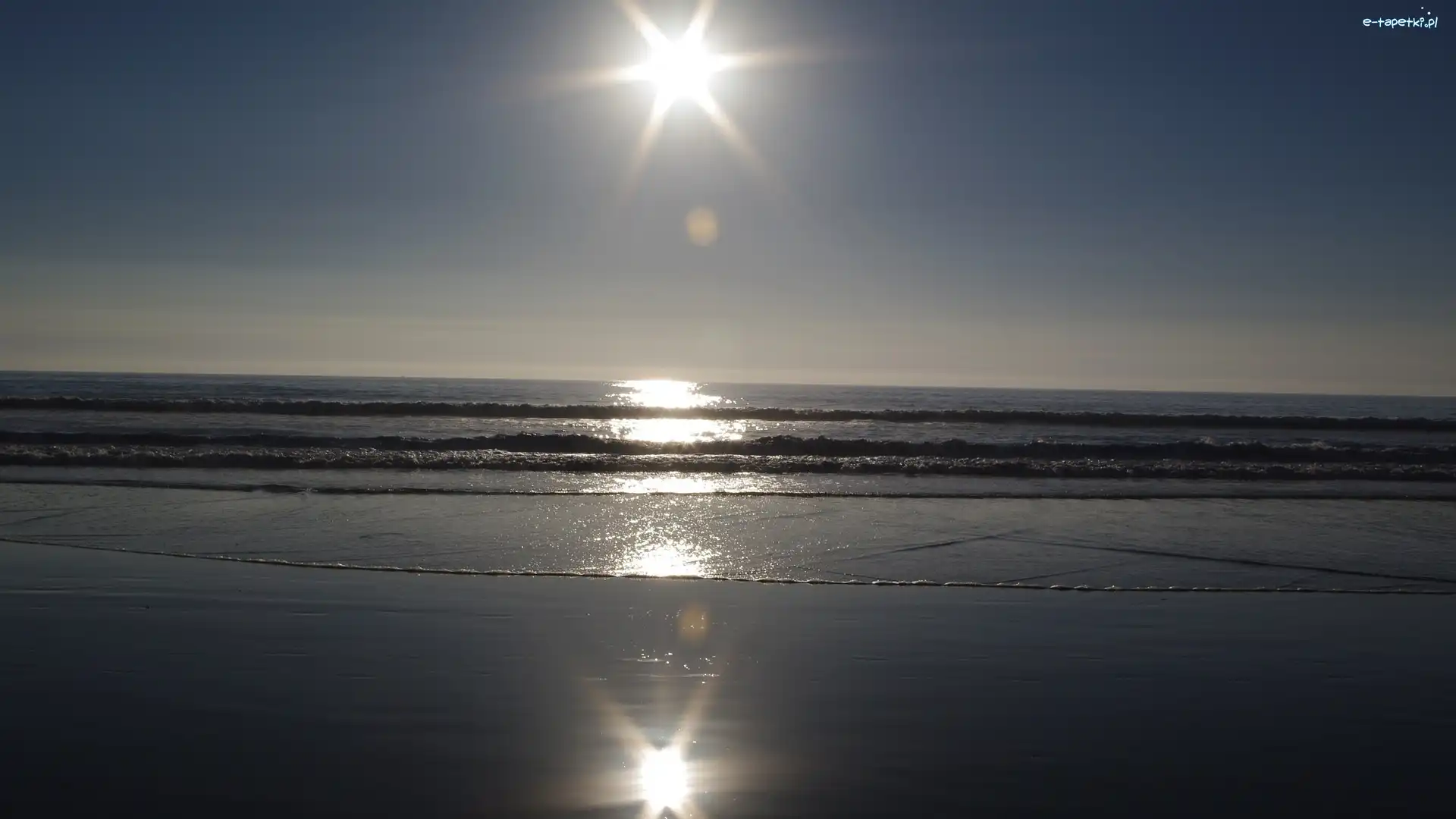 Wschód, Morze, Słońca, Odbicie, Plaża
