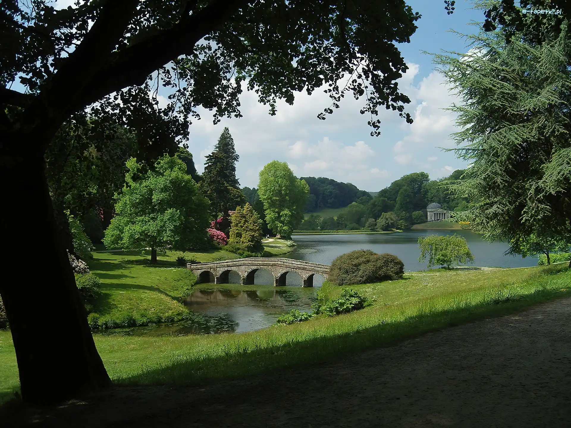 Mostek, Ogród, Jeziorko, Anglia, Stourhead