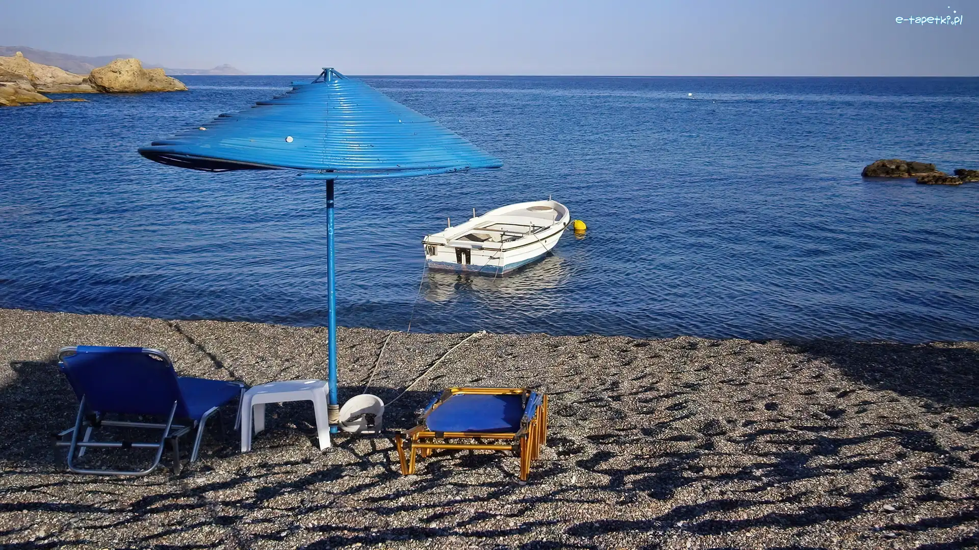 Łódka, Parasol, Plaża, Morze