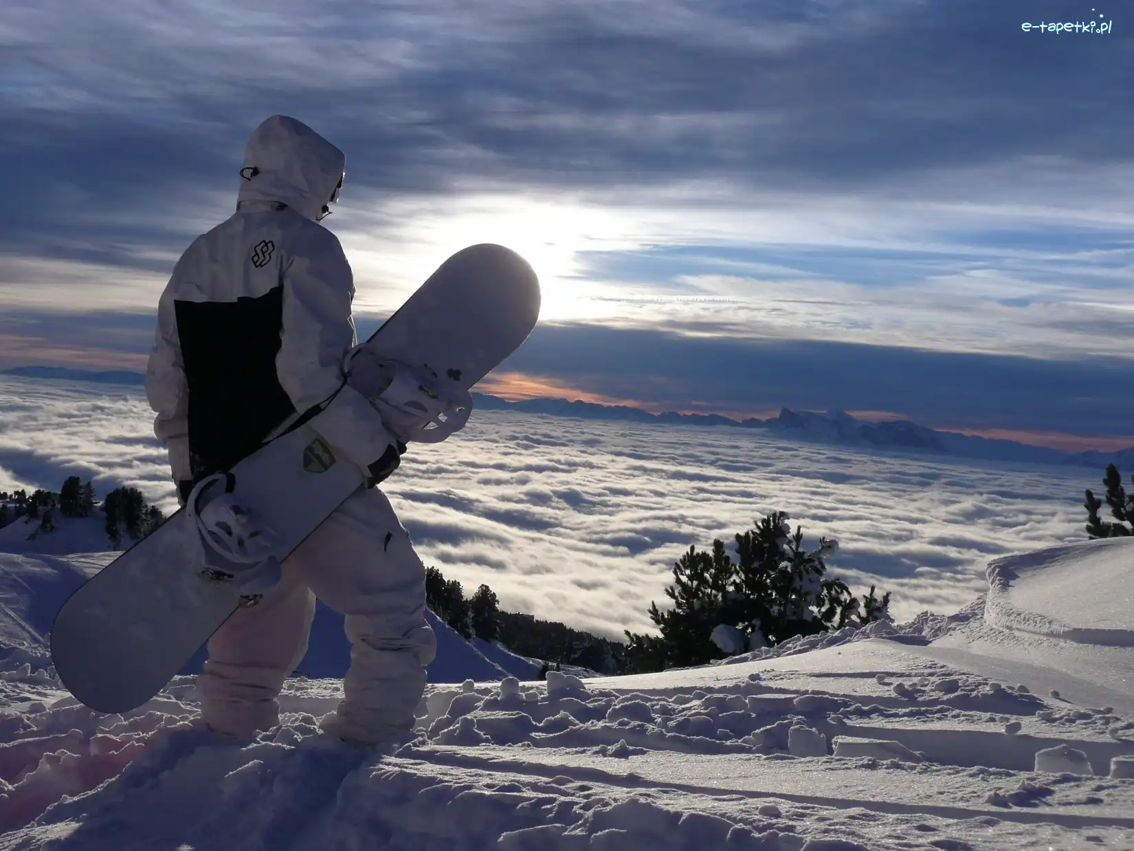 Chmury, Snowboardzista, Niebo, Góry
