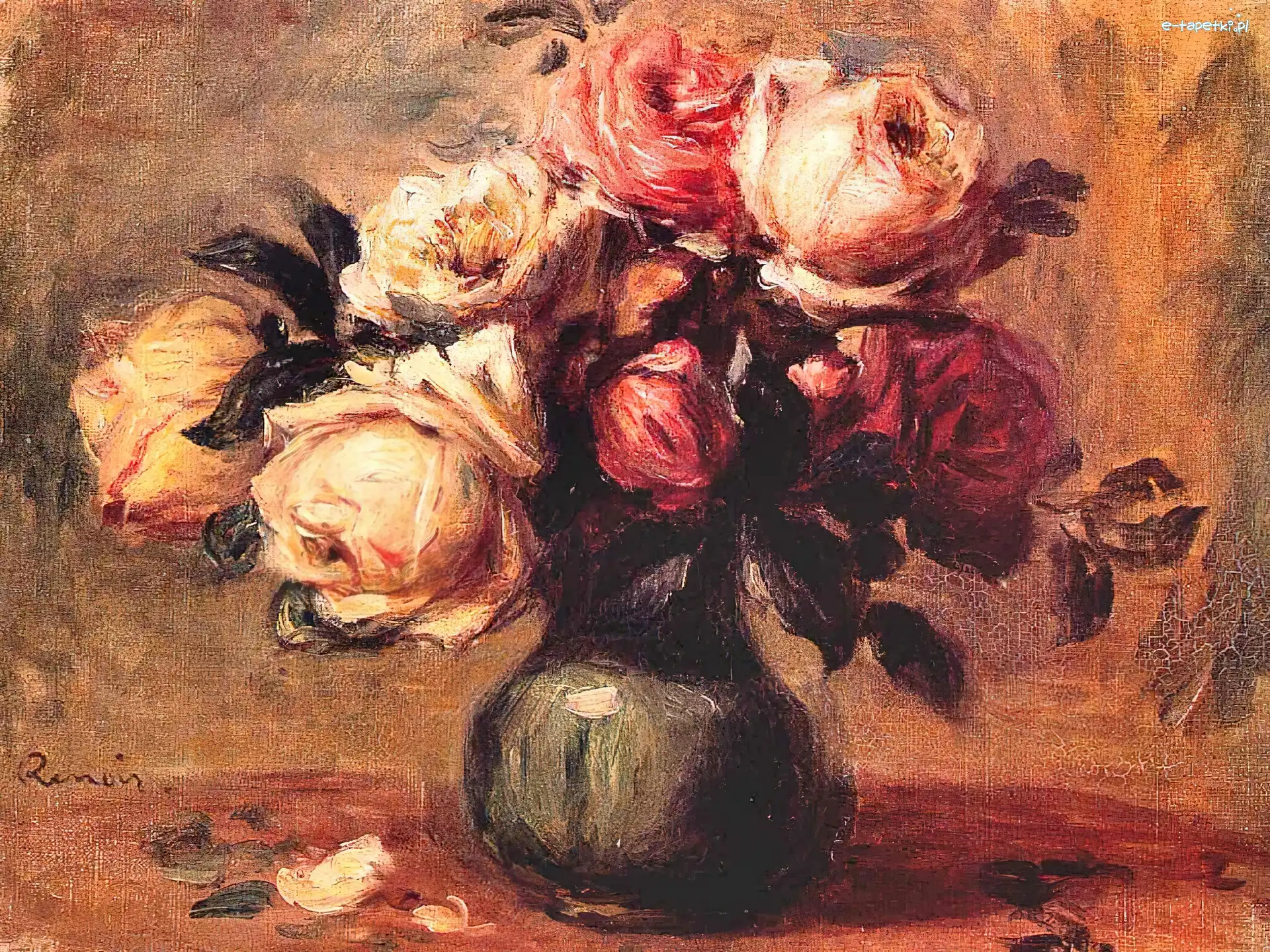 Róże, Renoir, Kwiaty, Bukiet, Reprodukcja, Obraz