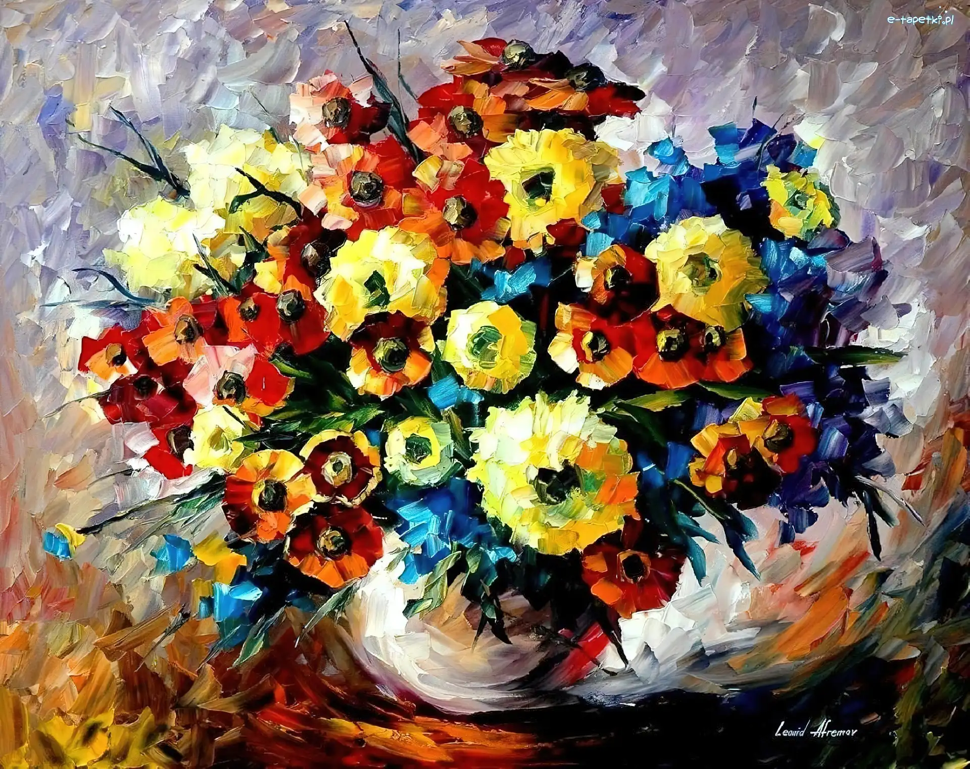 Obraz, Leonid Afremov, Reprodukcja, Kwiatów, Bukiet