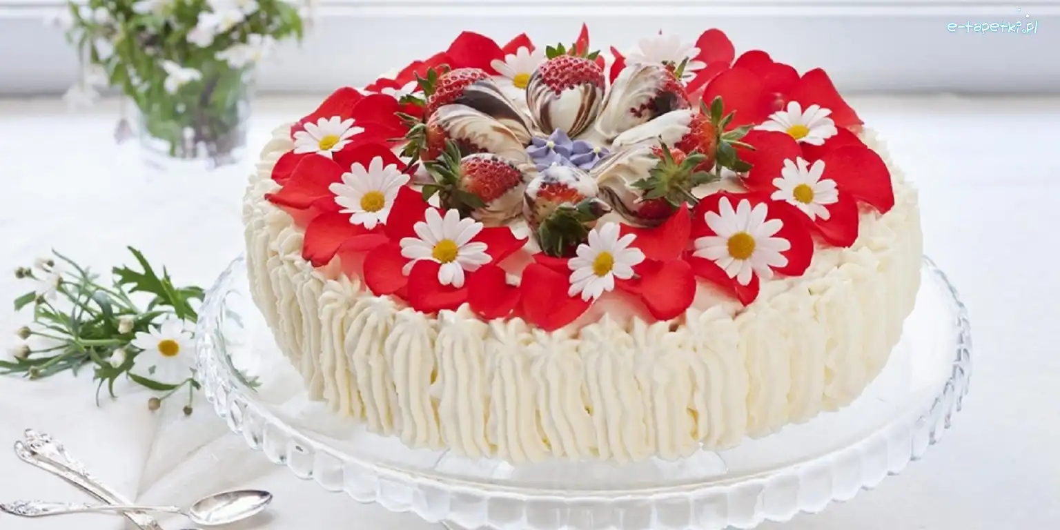Owoce, Płatki, Kwiaty, Tort