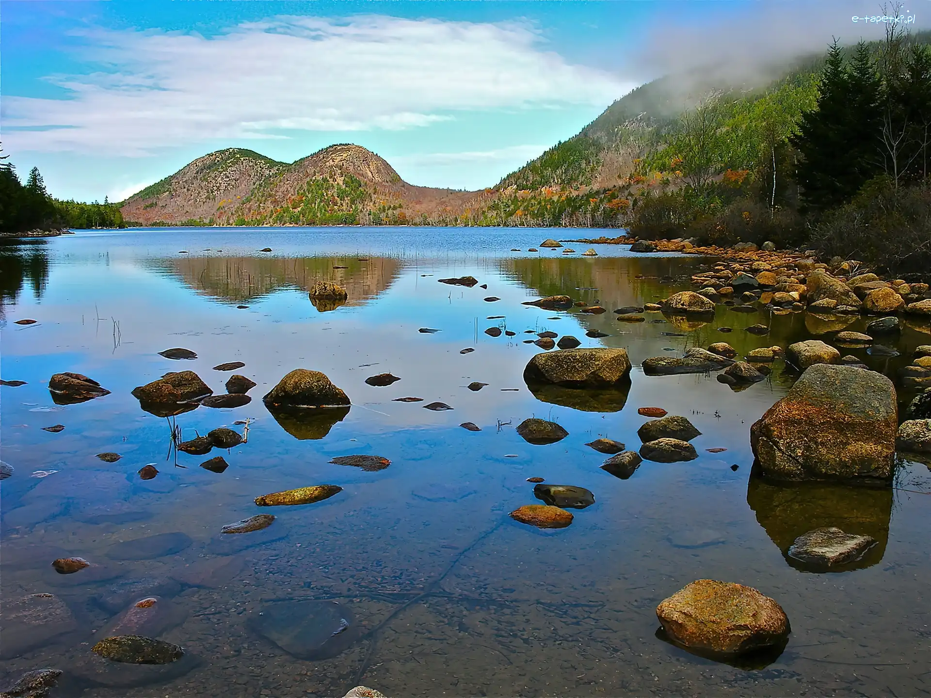 Kamienie, Park Narodowy Acadia, Jezioro Jordan Pond, Góry, Stan Maine, Stany Zjednoczone