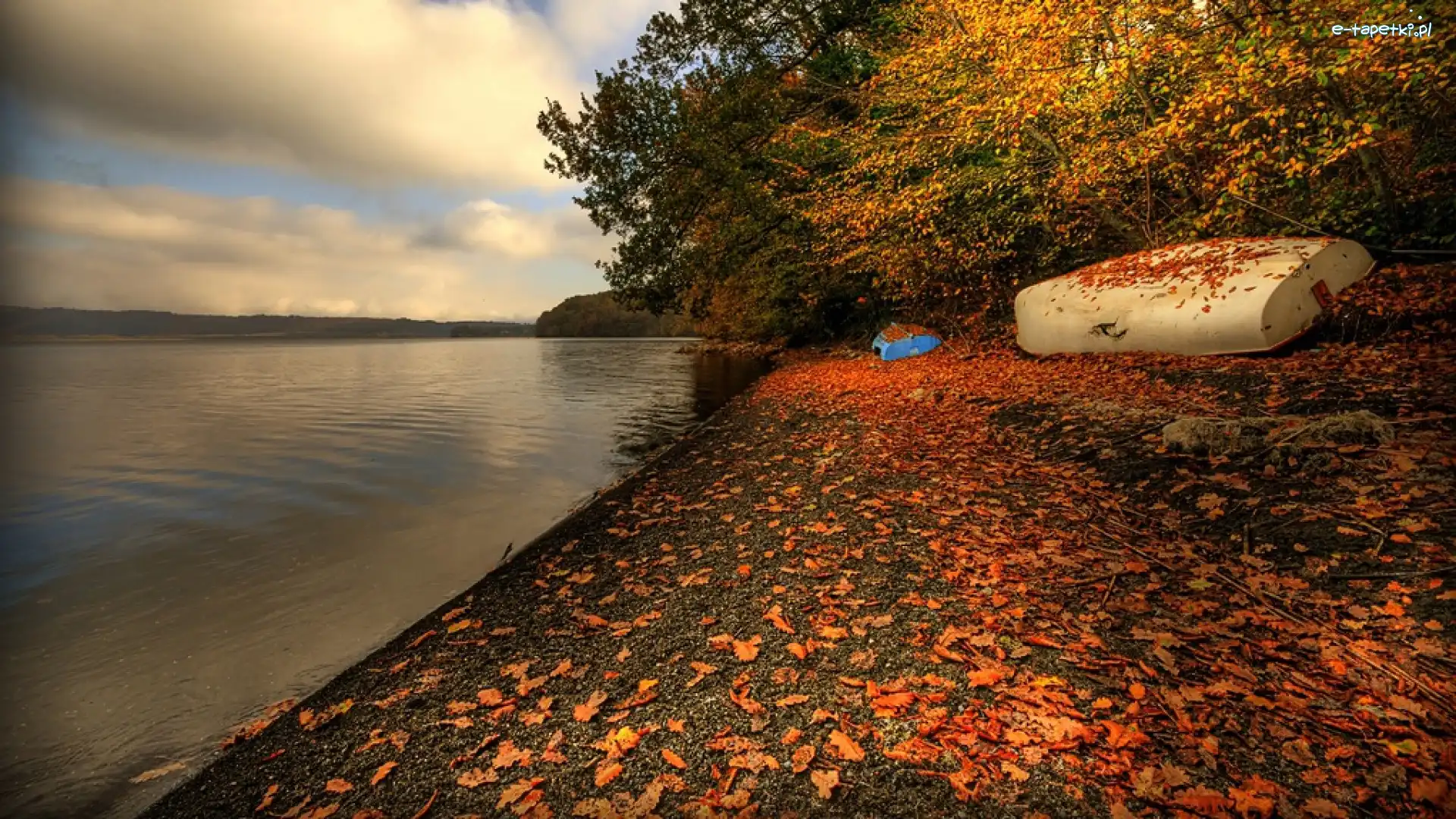 Jesień, Plaża, Jezioro