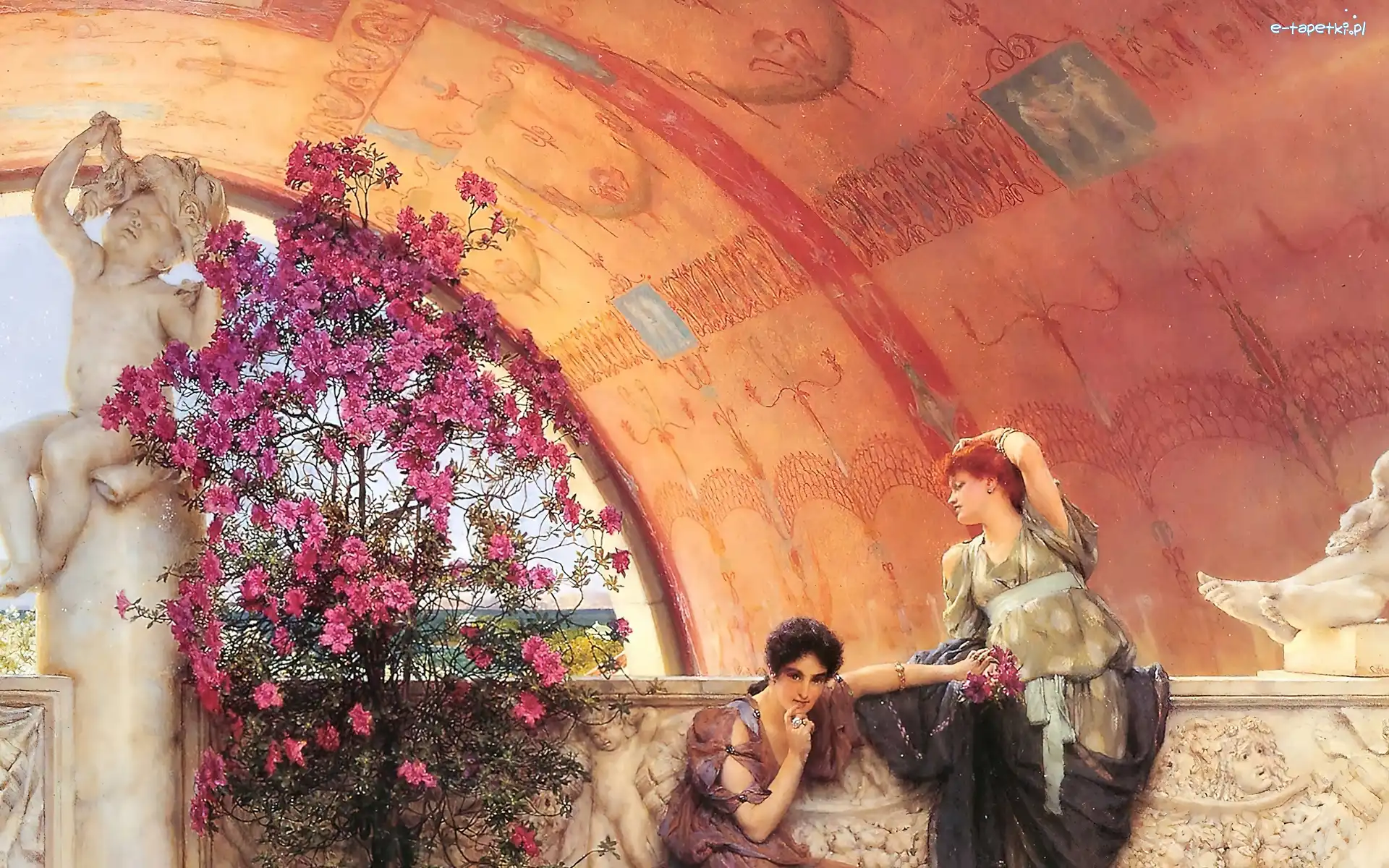 Lawrence Alma-Tadema, Kobiety, Obraz, Kwiaty, Rzeźby