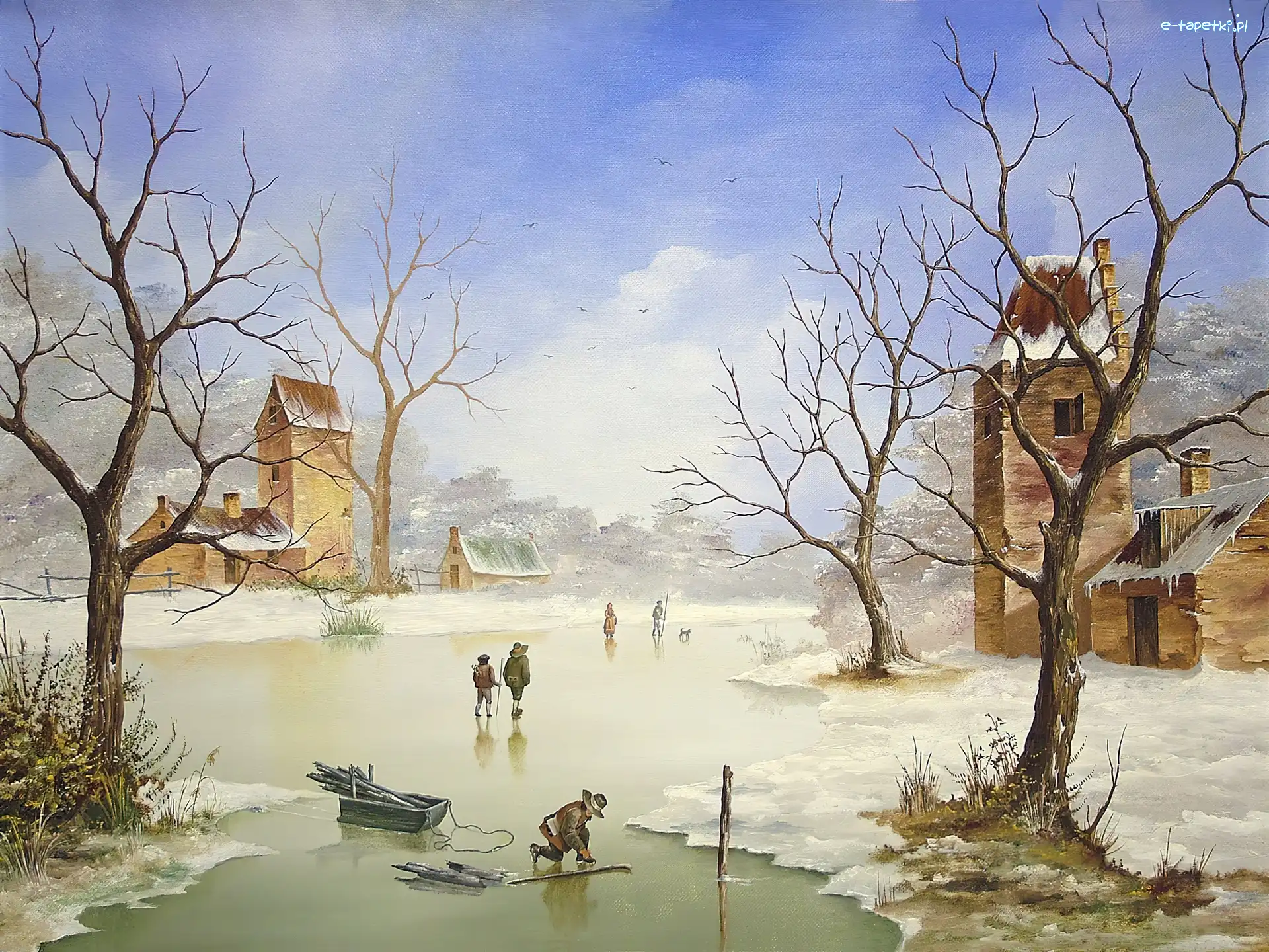 Zamarznięte, Staw, Jezioro, Drzewa, Zima
