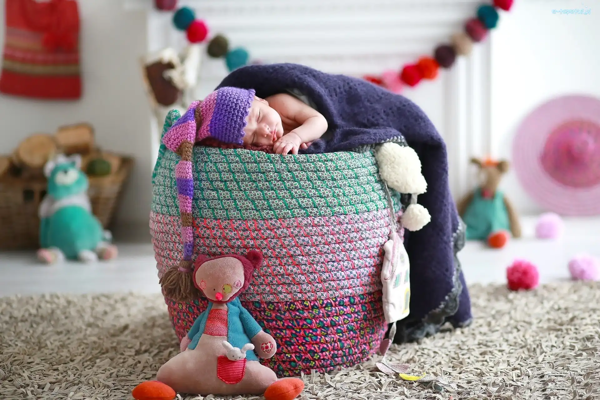 Handmade, Czapka, Dzianina, Zabawki, Niemowle, Śpiące