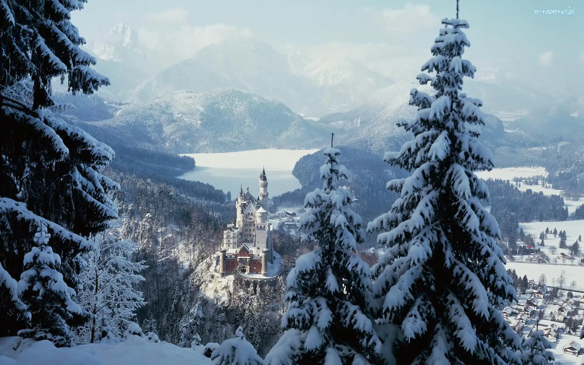 Neuschwanstein, Niemcy, Zima, Zamek