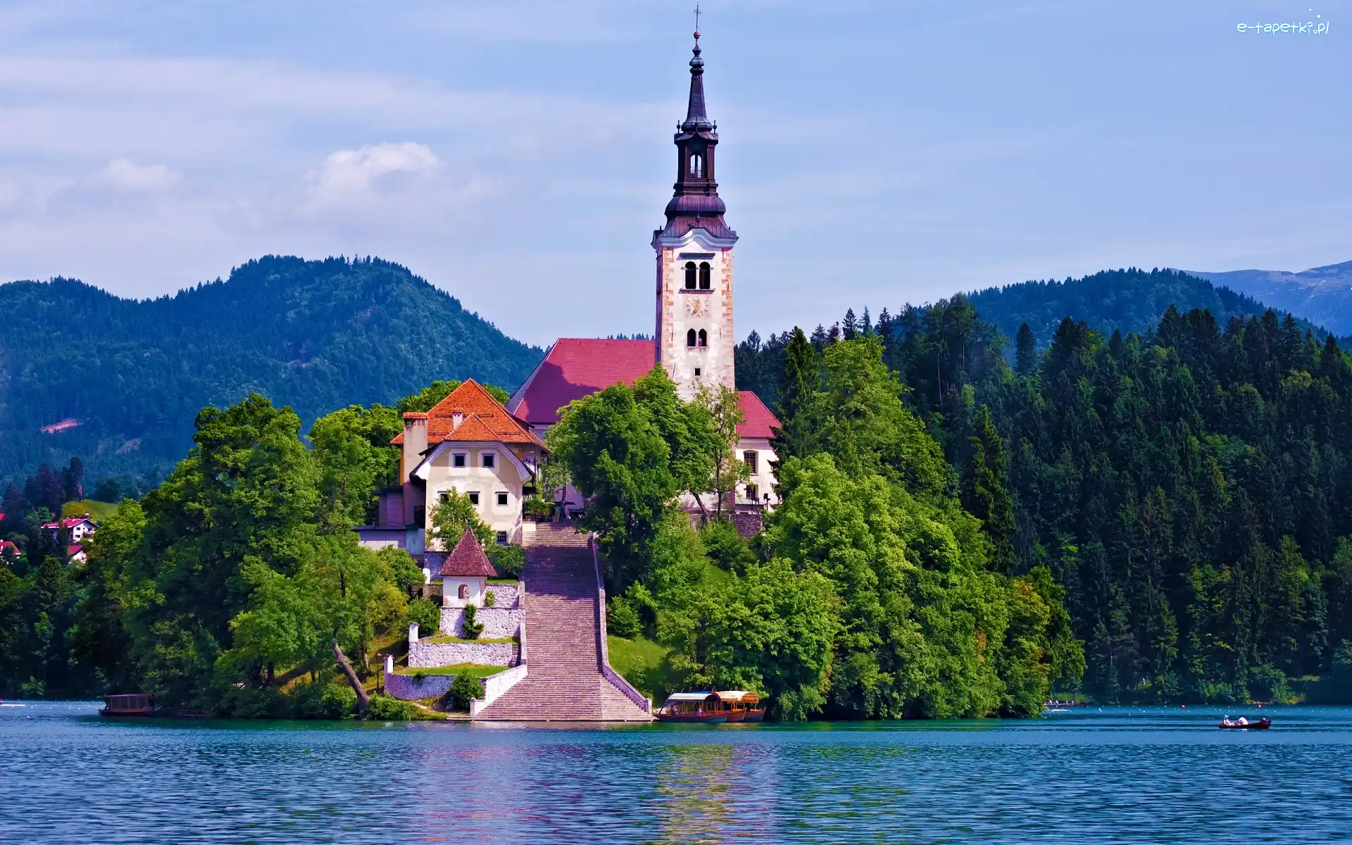 Kościół, Góry, Jezioro, Słowenia, Bled