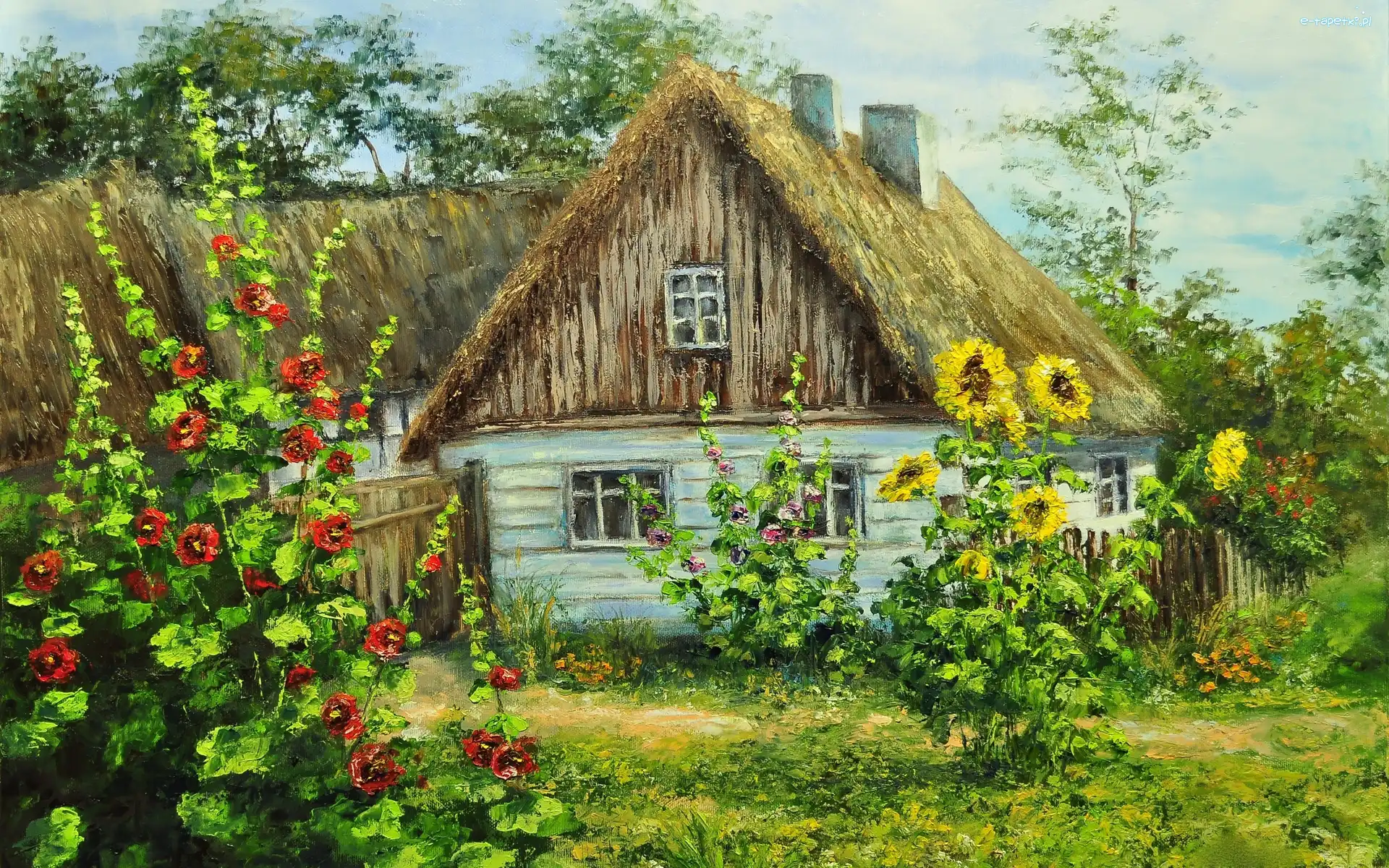 Dom, Kwiaty, Ogród, Wiejski