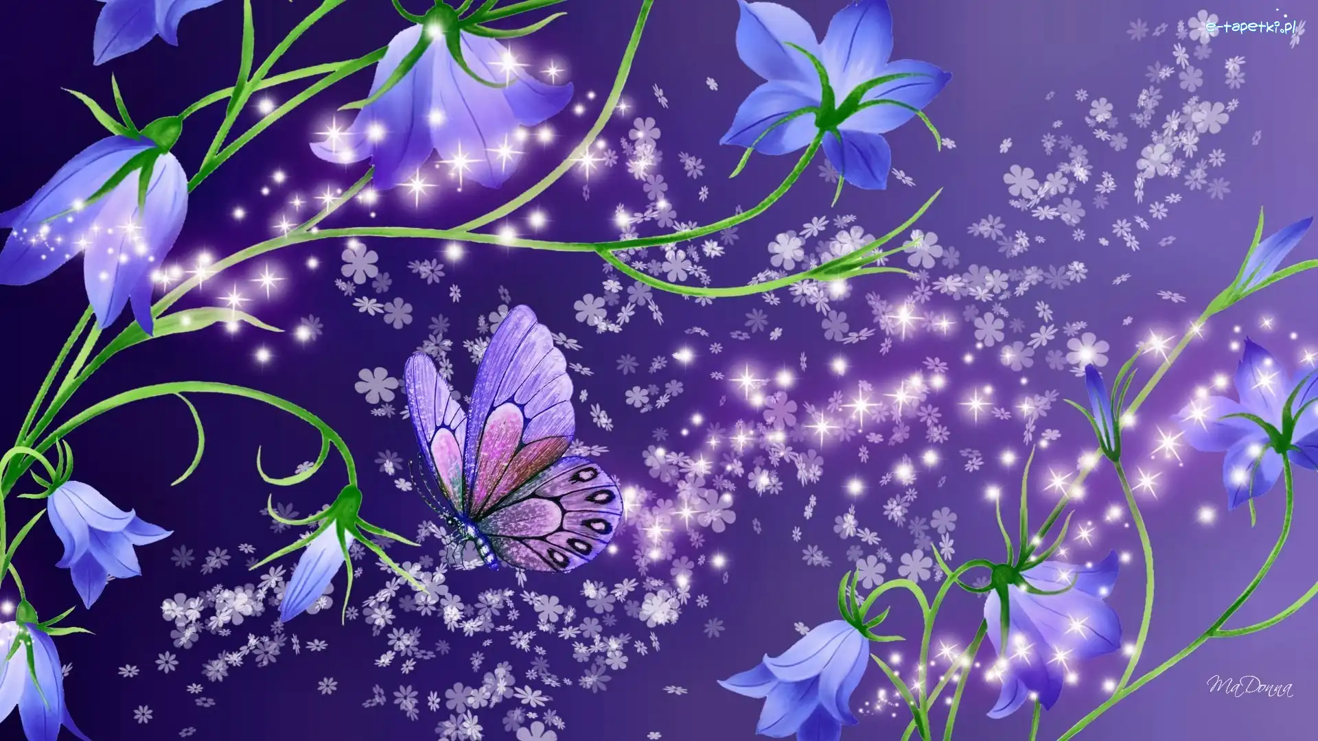 Kwiaty, Art, Motyl, Niebieskie