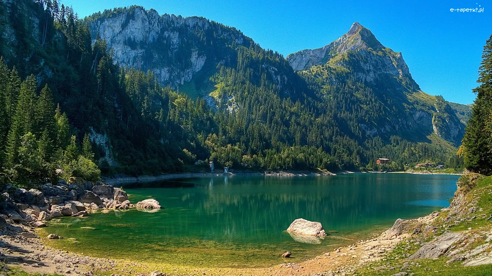 Lasy, Budynki, Jezioro, Góry