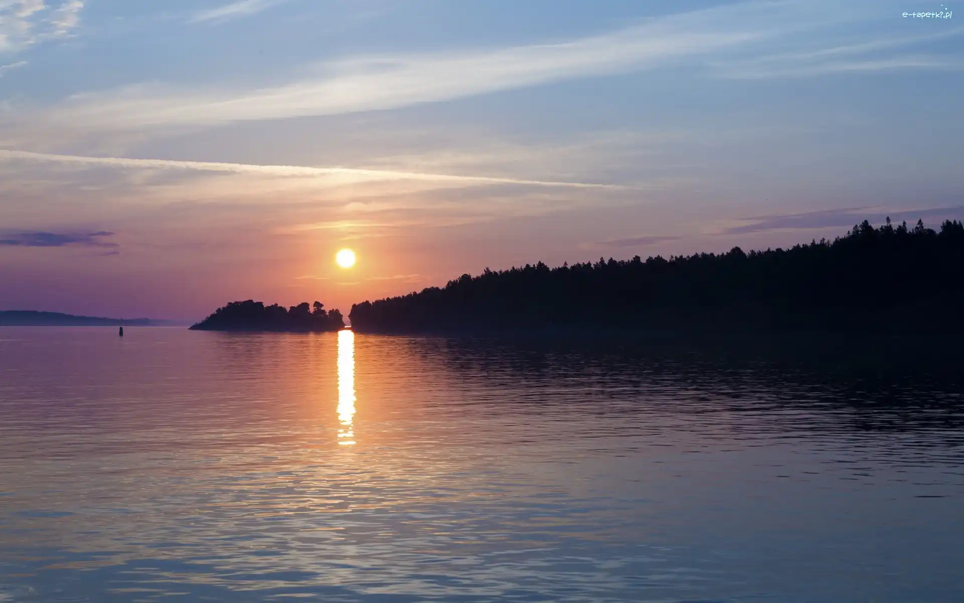 Lasy, Słońca, Zachód, Jezioro