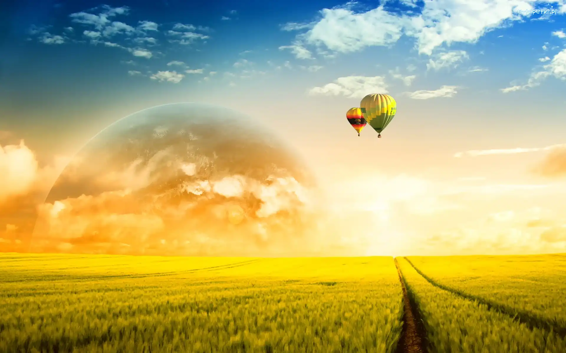 Słońca, Balony, Pola, Zachód