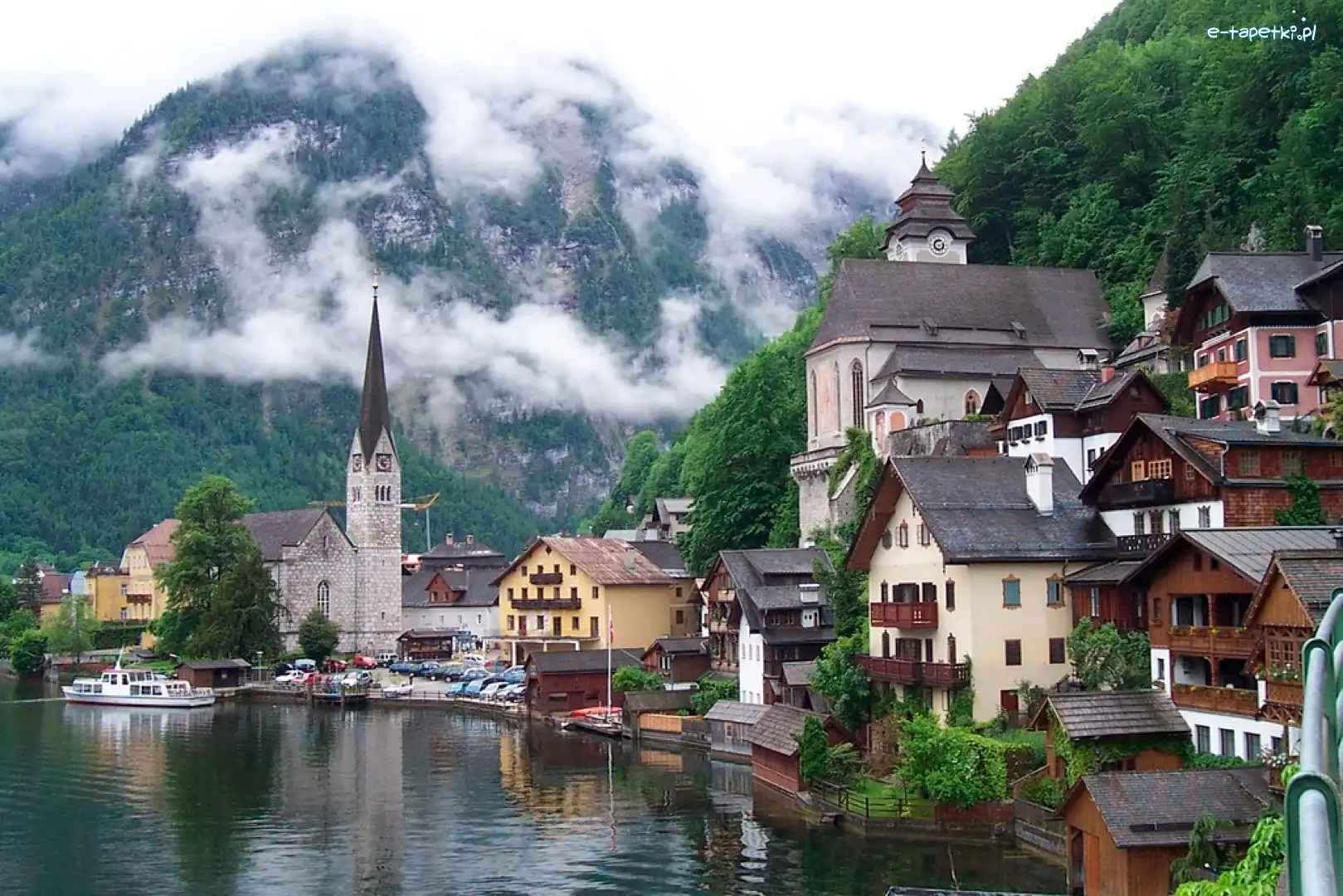 Jezioro, Zabudowanie, Góry, Austria, Hallstatt