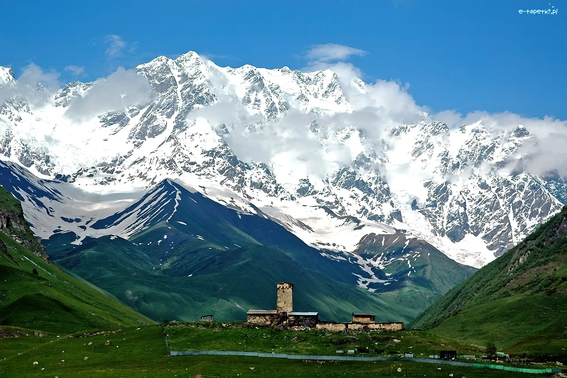 Śnieg, Gruzja, Zabudowy, Góry