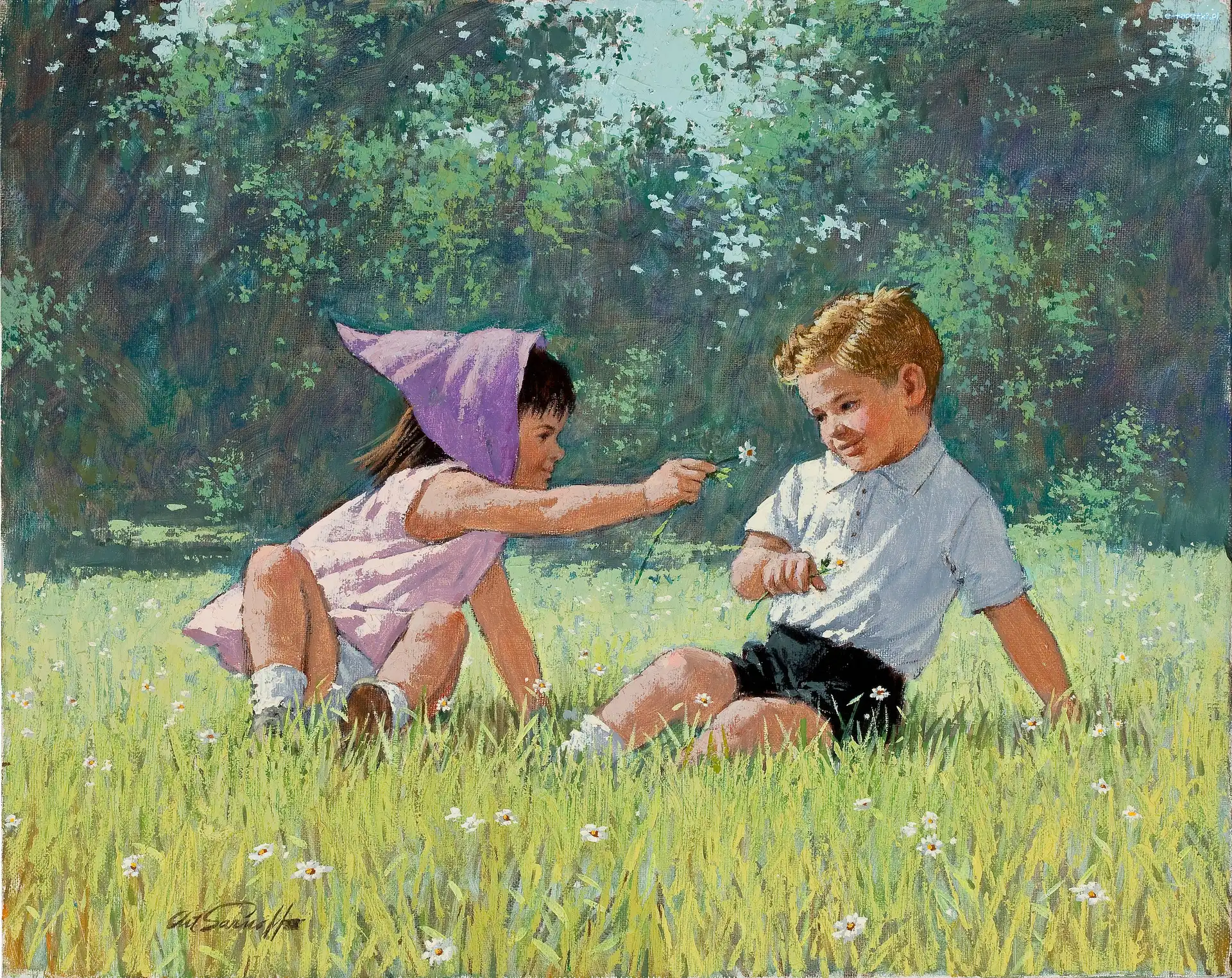 Łąka, Chłopiec, Dzieci, Arthur Saron Sarnoff, Dziewczynka