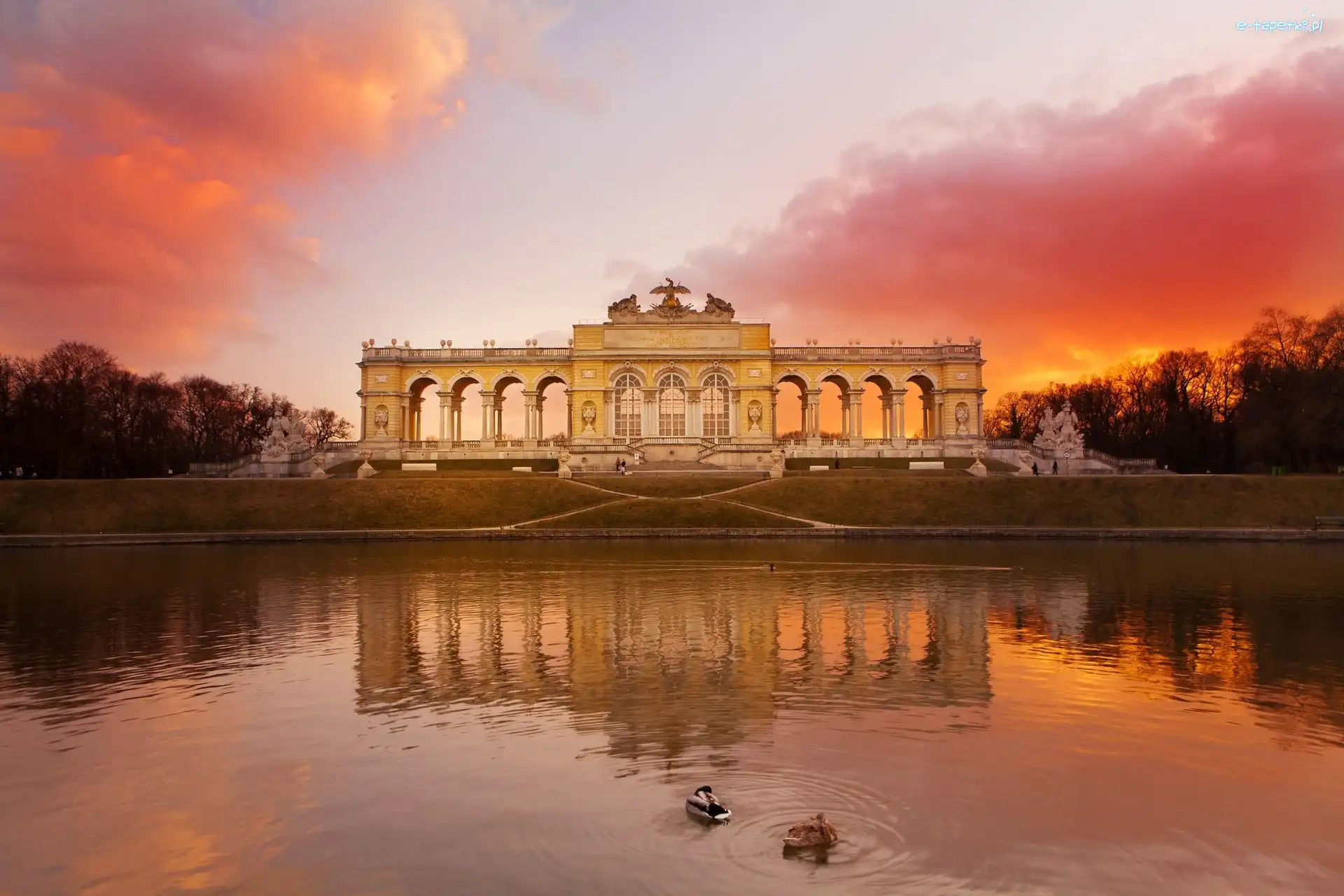 Zachód, Glorieta, Słońca, Park, Schonbrunn