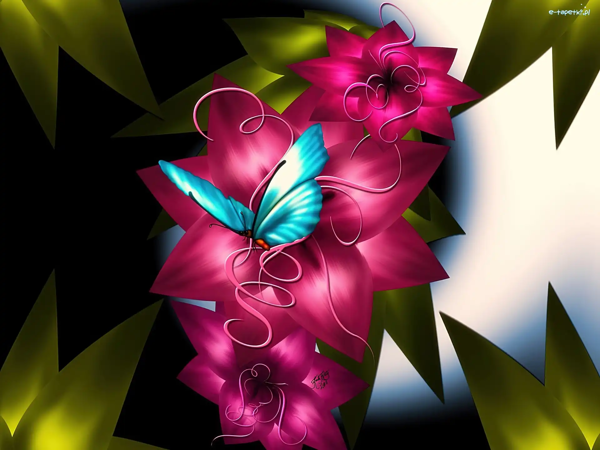 Kwiat, Art, Motyl, Bordowy