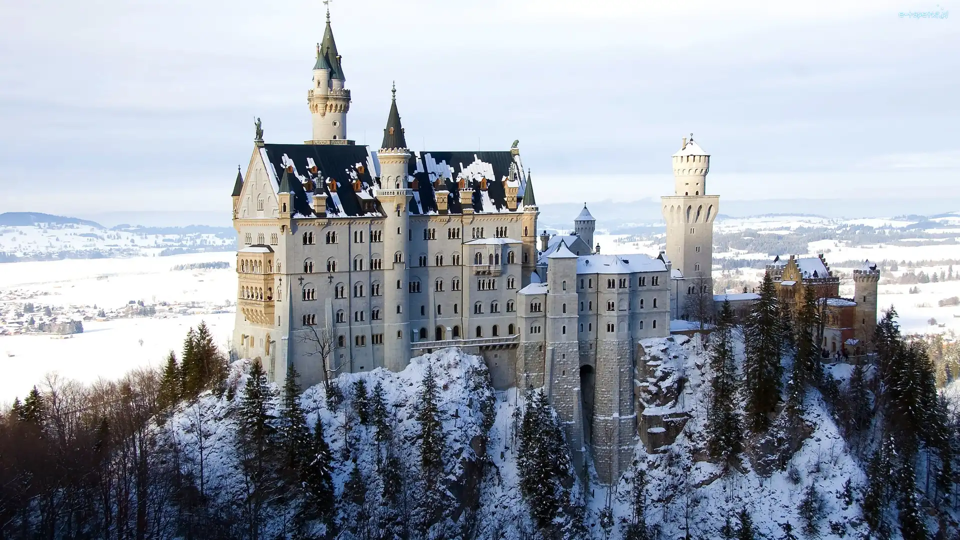 Neuschwanstein, Niemcy, Zima, Zamek
