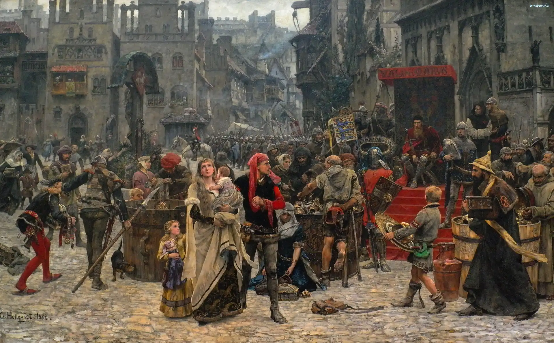 Średniowiecze, Malarstwo, Rynek, Carl Gustaf Hellqvist