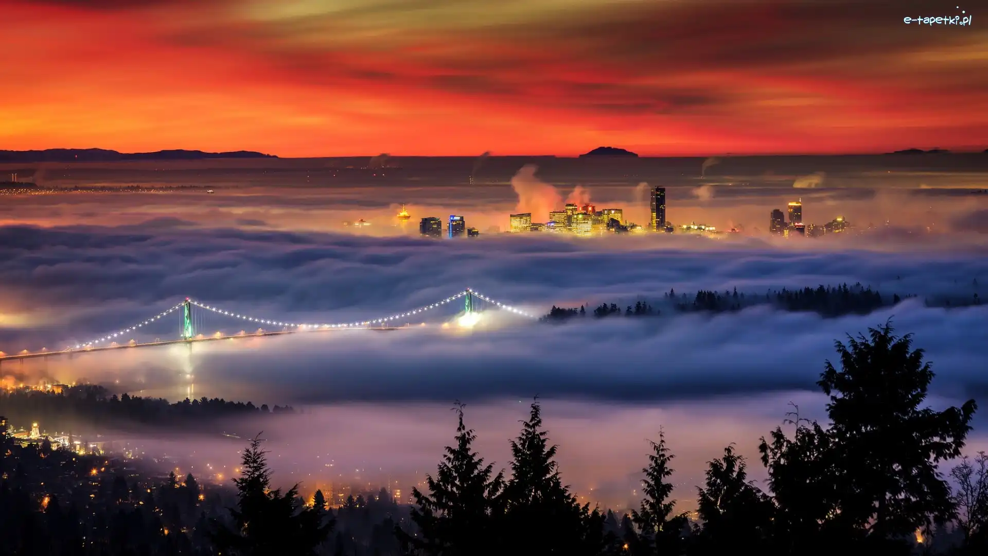 Miasta, Mgła, Panorama, Vancouver, Most, Rzeka