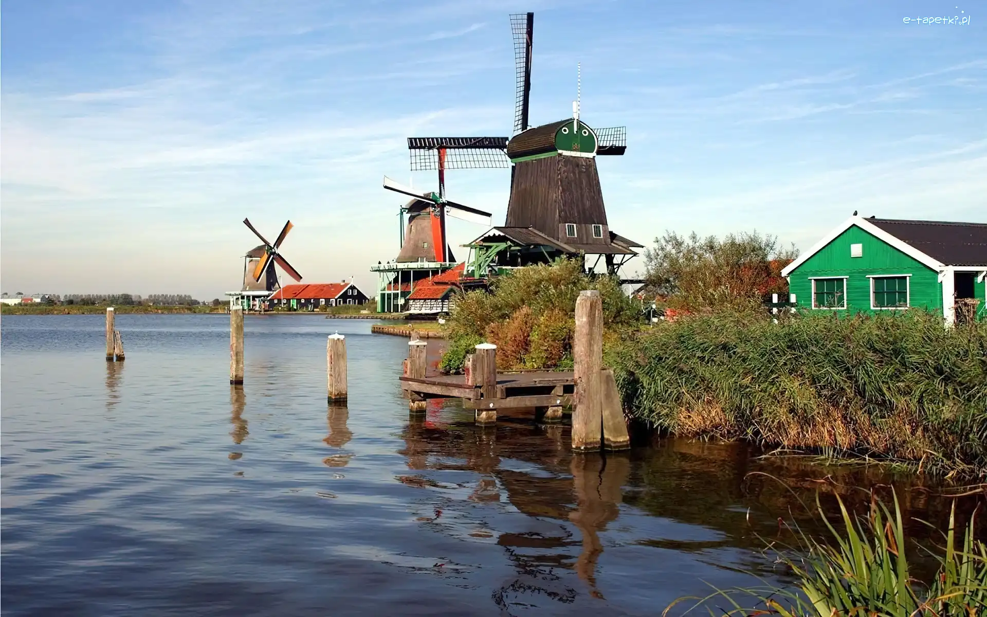 Kanał, Domy, Wiatraki, Amsterdam