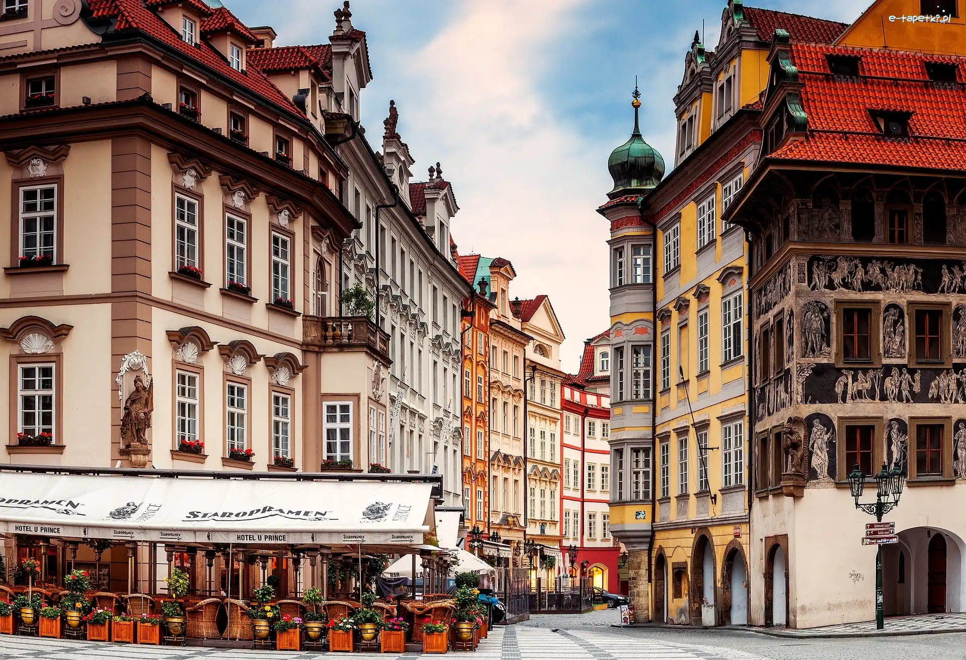 Kamienice, Kawiarnia, Uliczka, Czechy, Praga