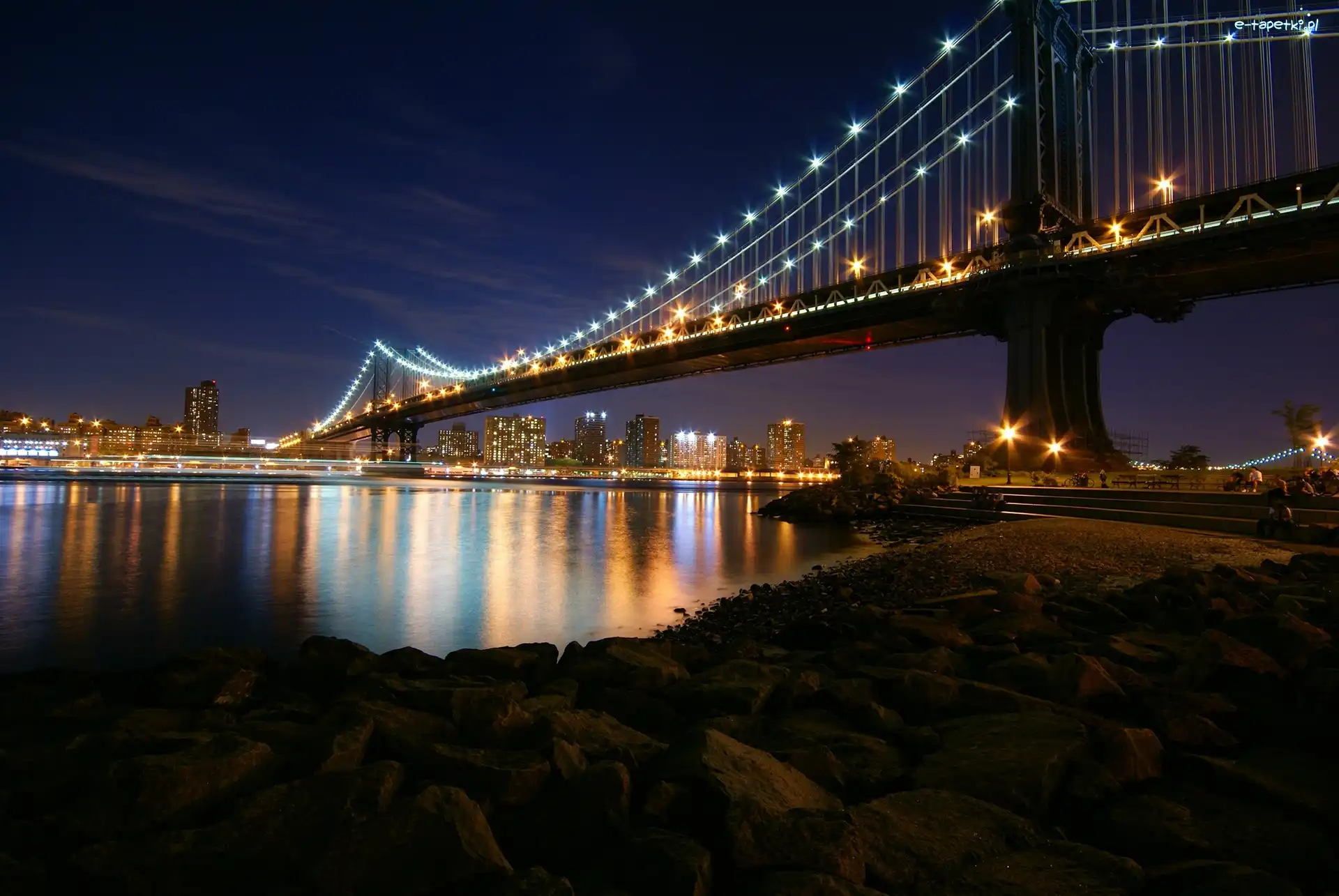 Noc, Nowy York, Manhattan Bridge, Most