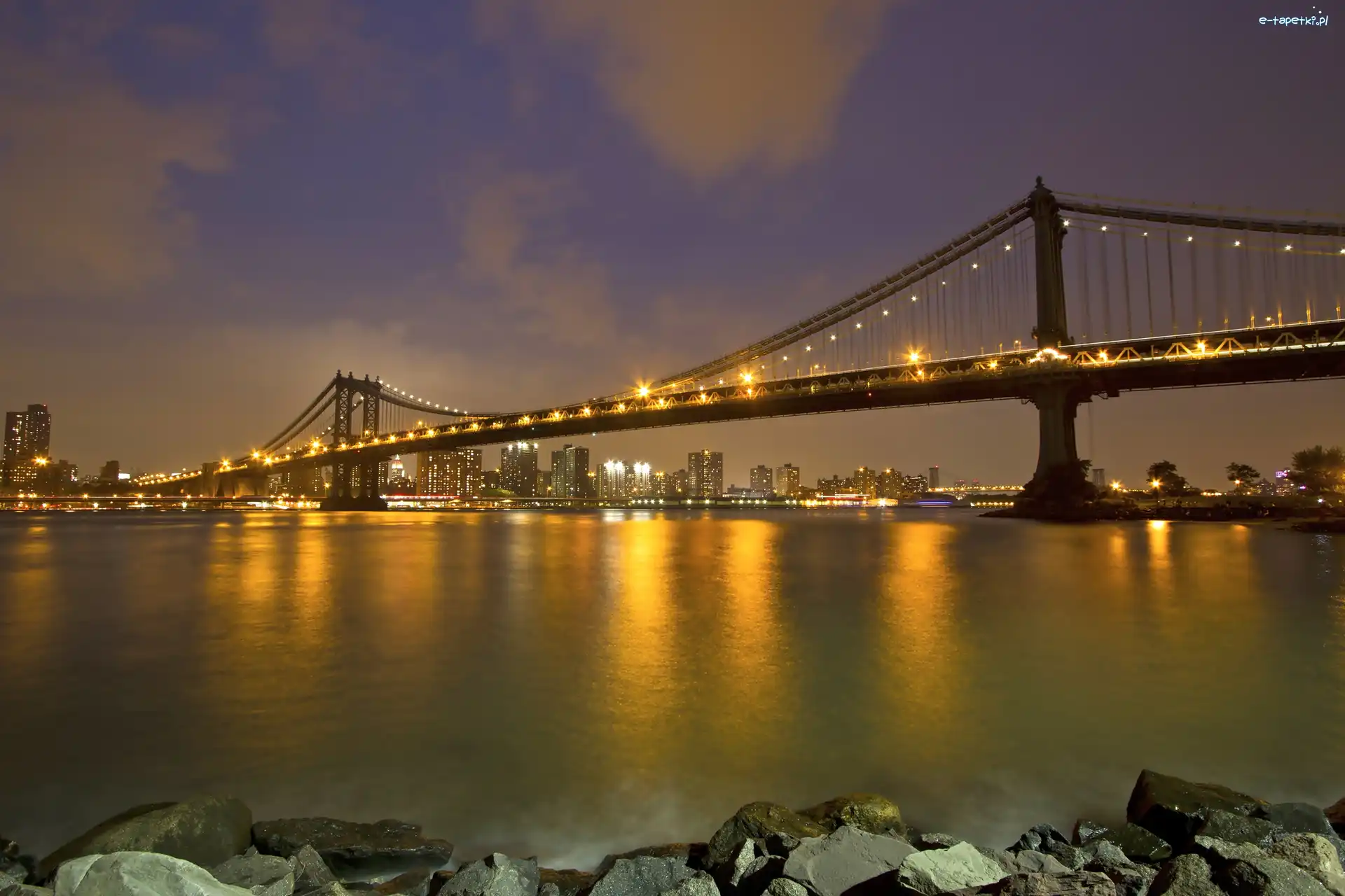 Most, Kamienie, Rzeka, Nowy York, Manhattan Bridge