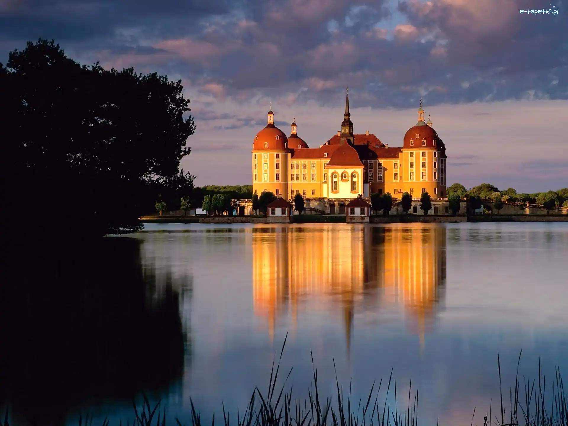 Na Wodzie, Jezioro, Pałac, Moritzburg, Słońca, Zachód
