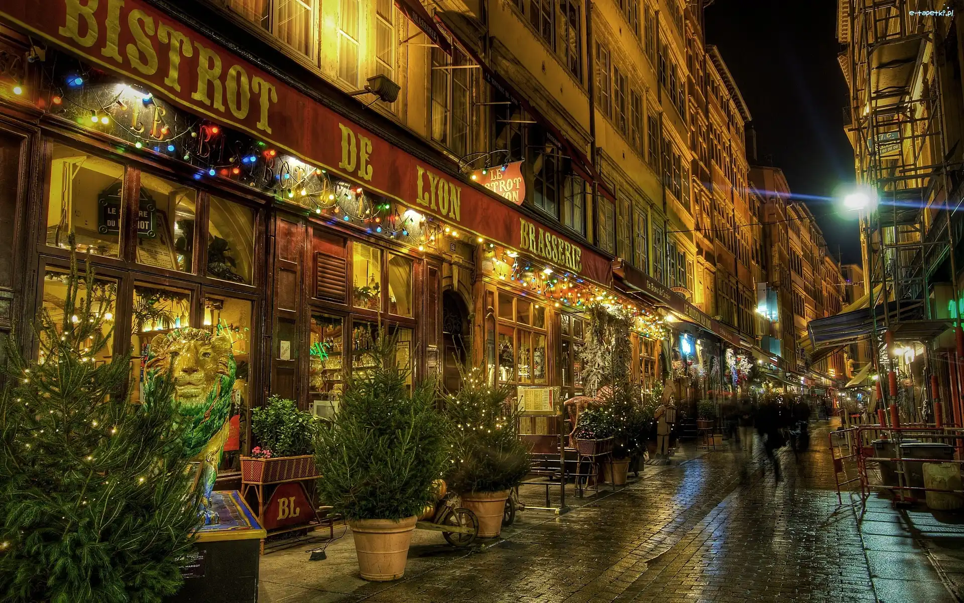 Ulica, Noc, Miasto, Francja, Lyon