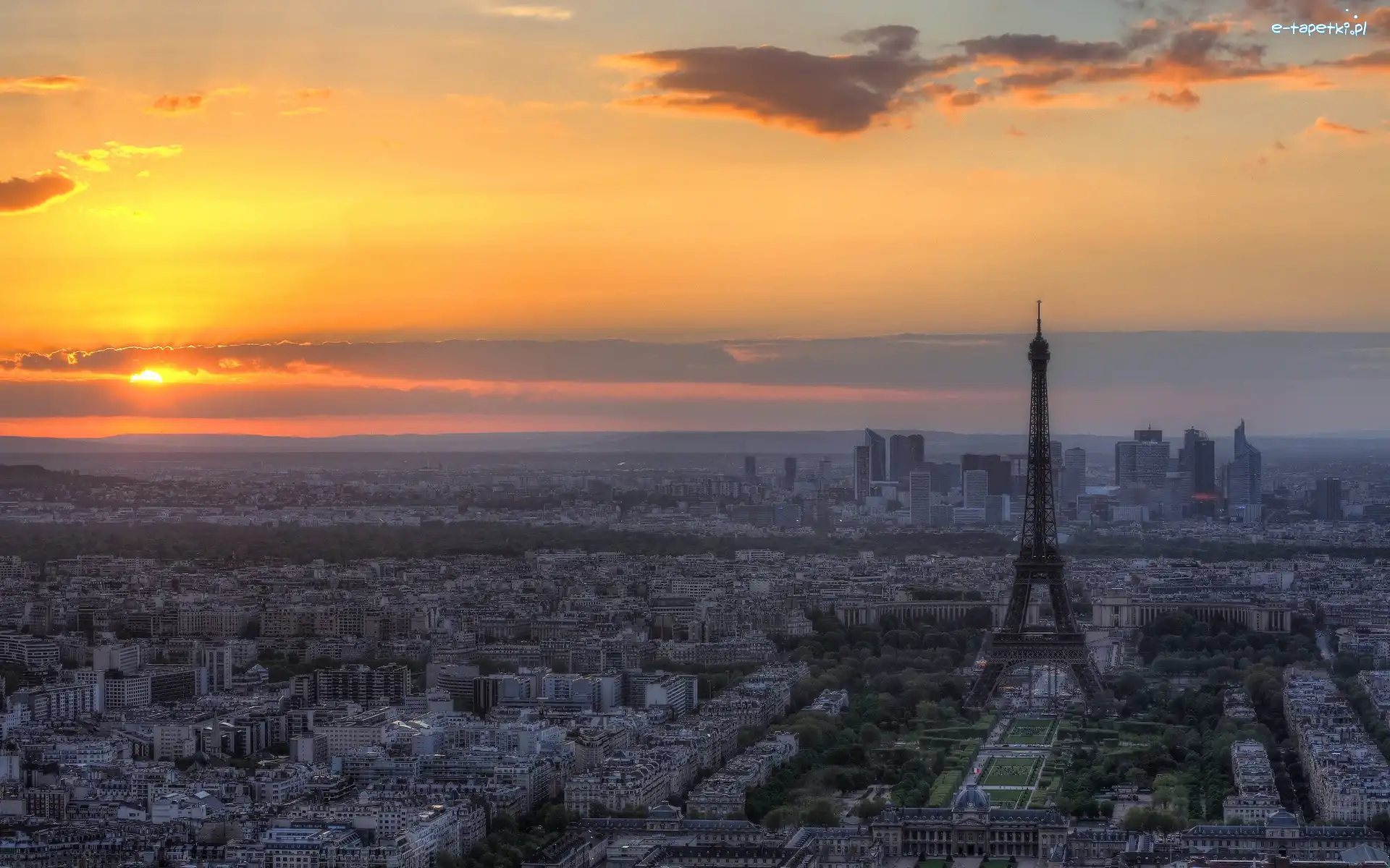 Eiffla, Paryż, Wieża, Słońca, Zachód