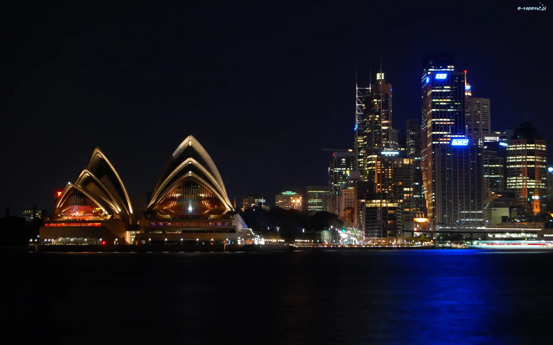 Australia, Wieżowce, Sydney, Noc, Sydney Opera House