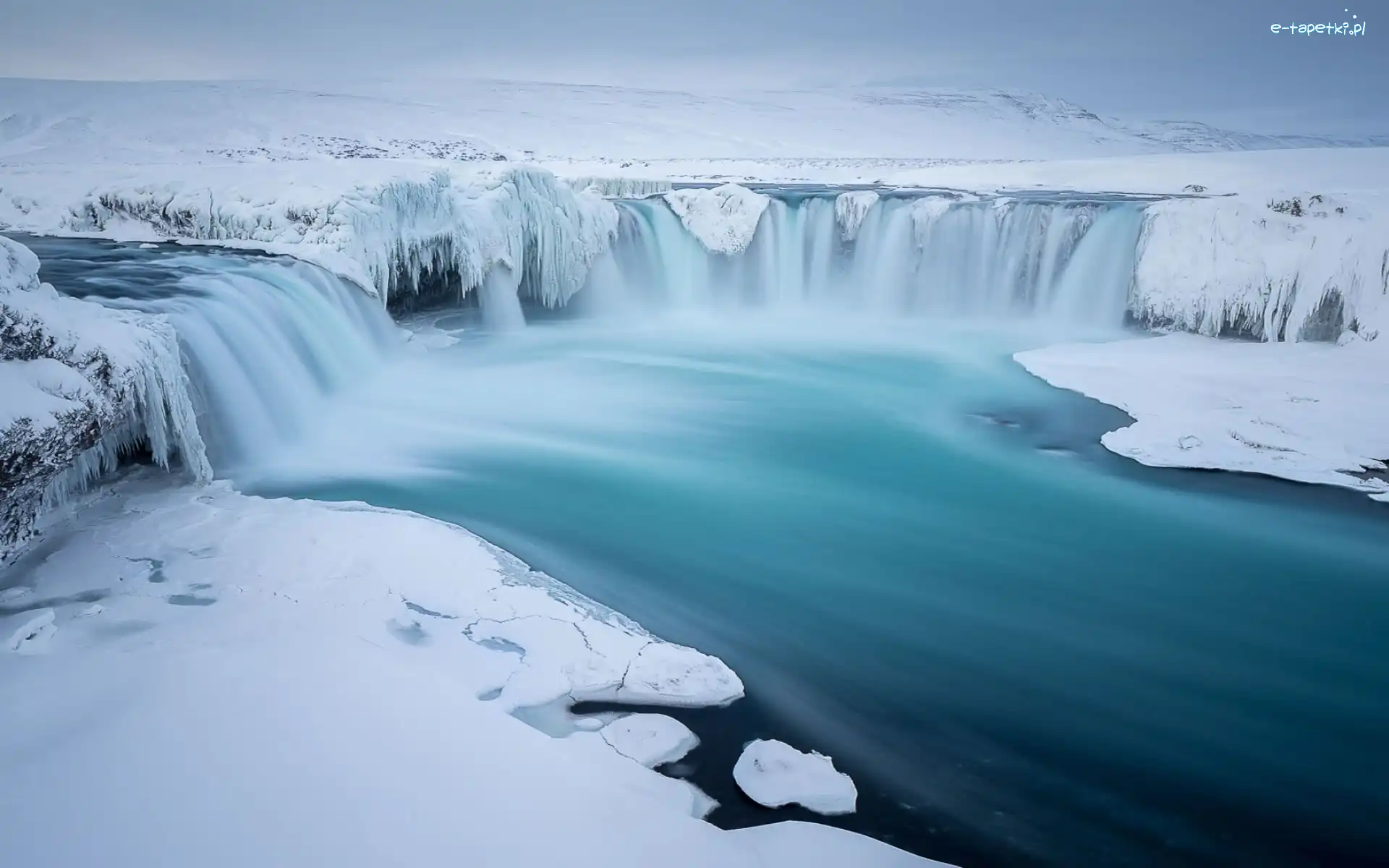 Wodospad Godafoss, Zima, Islandia, Rzeka
