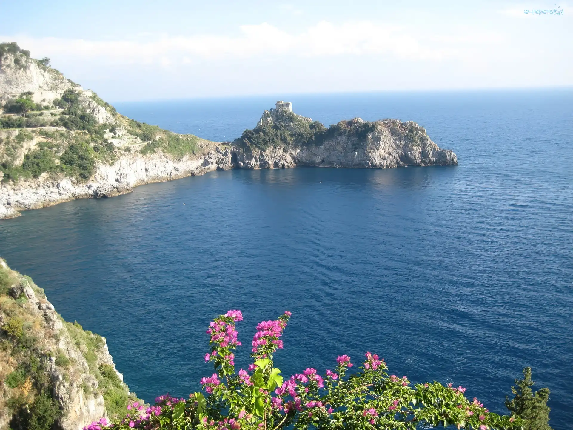 Morze, Kwiatki, Skały, Włochy, Amalfi