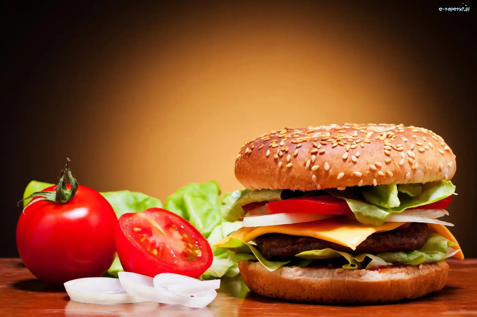 Pomidory, Sałata, Cebula, Hamburger