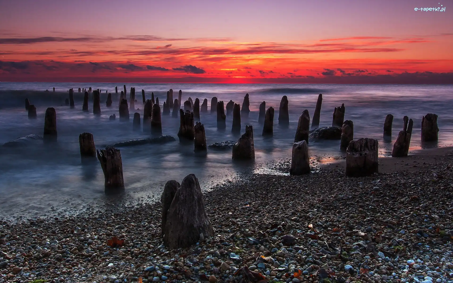 Plaża, Słońca, Zachód, Morze