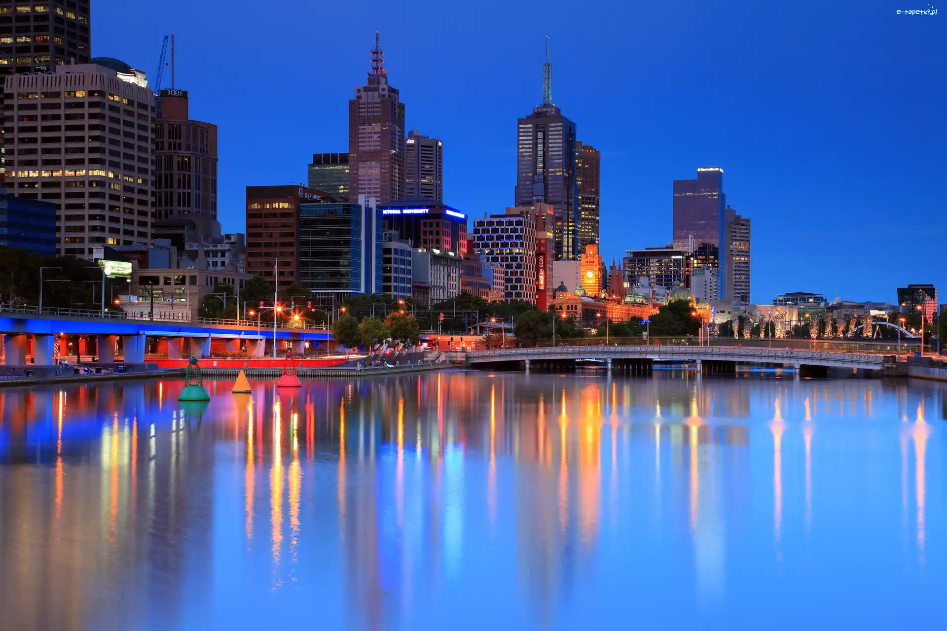 Wieżowce, Rzeka, Most, Australia, Melbourne