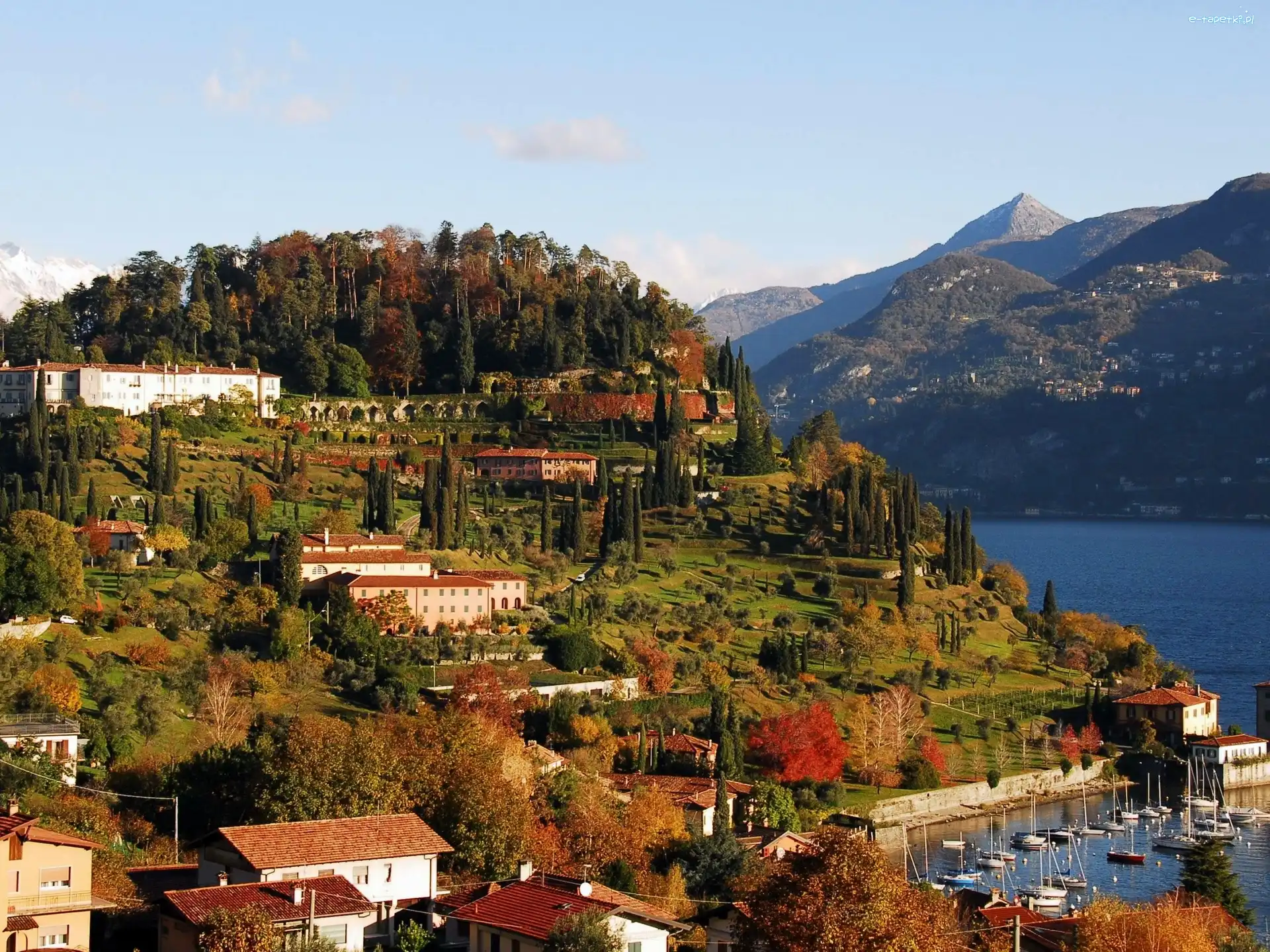 Miasteczko, Jezioro, Como, Jachty, Góry, Lombardia