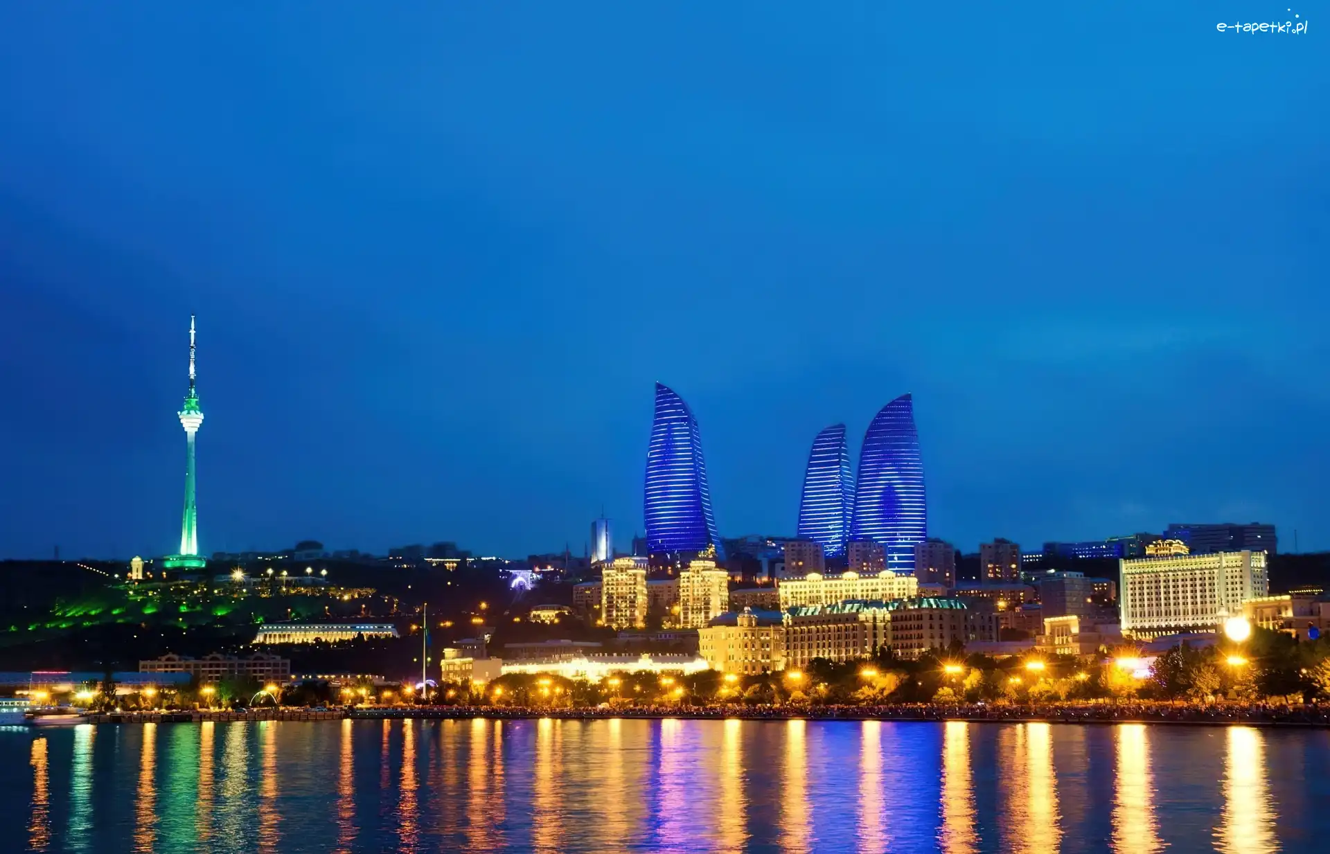 Noc, Swiatła, Odbicie, Baku