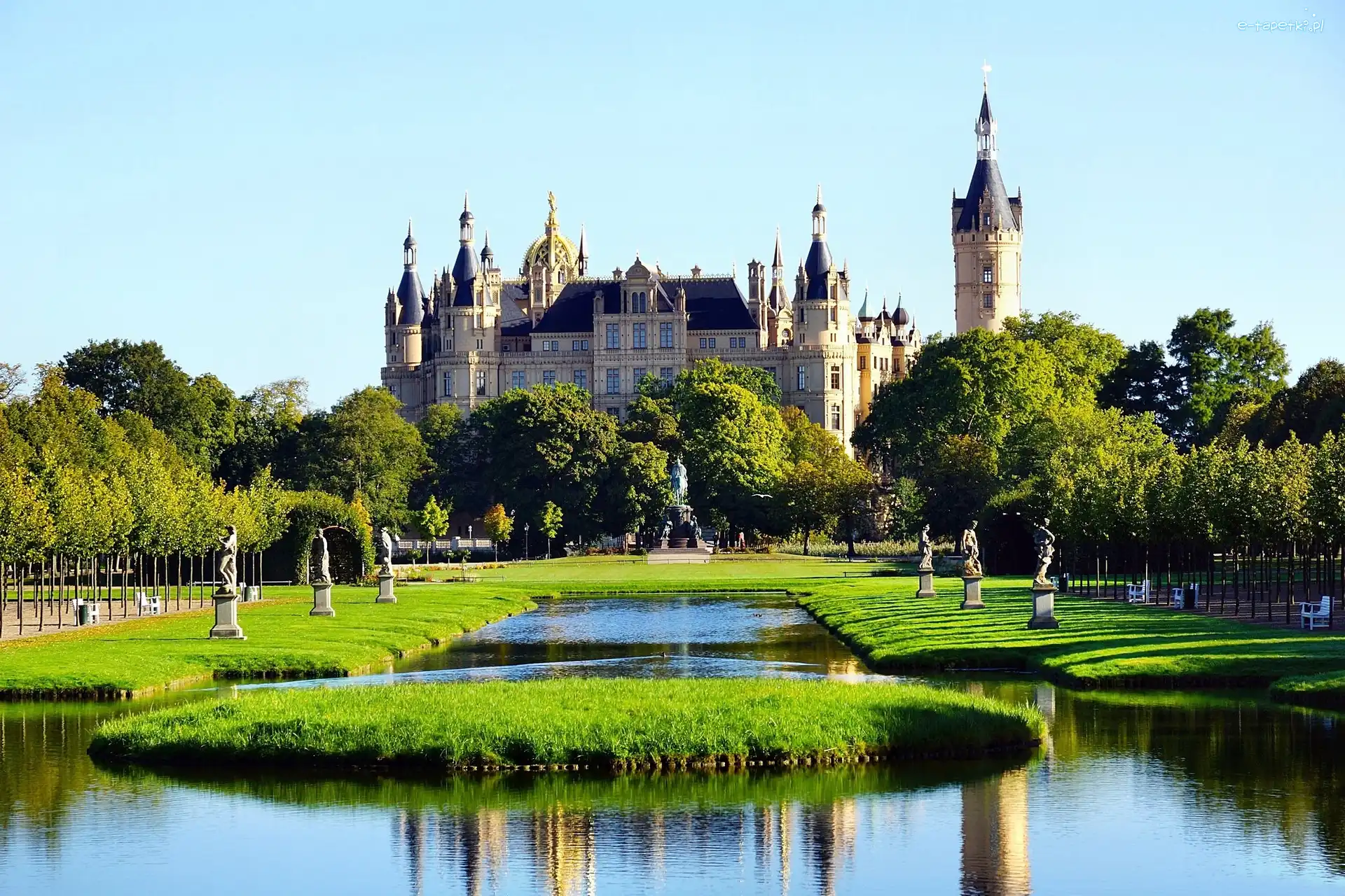 Posągi, Niemcy, Meklemburgia-Pomorze Przednie, Schweriner Schloss, Zamek w Schwerinie, Ogród, Schwerin