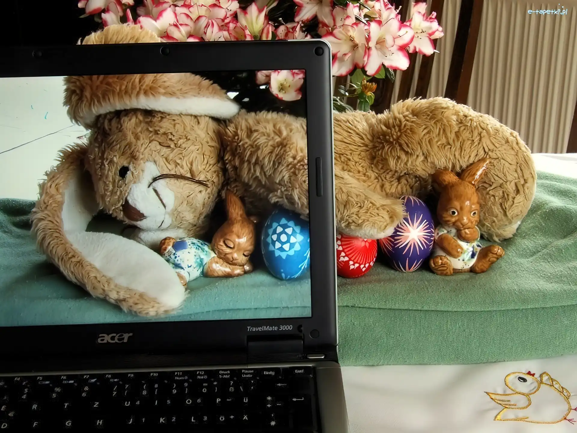 Zajączkowa rodzinka, laptop , Wielkanoc