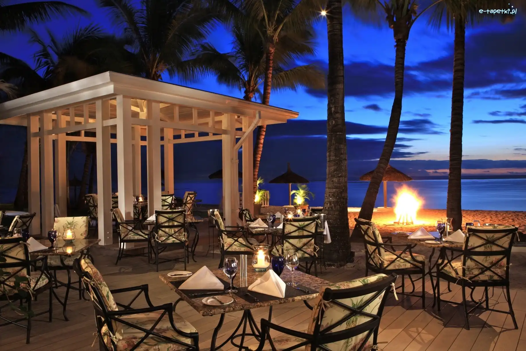 Restauracja, Ognisko, Plaża, Mauritius, Ocean