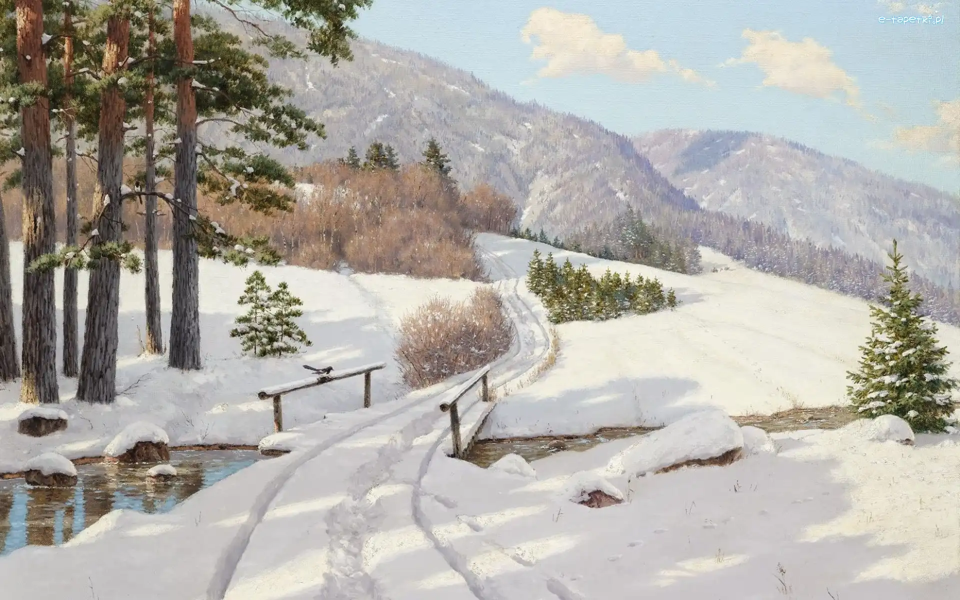 Góry, Rzeczka, Mostek, Zima